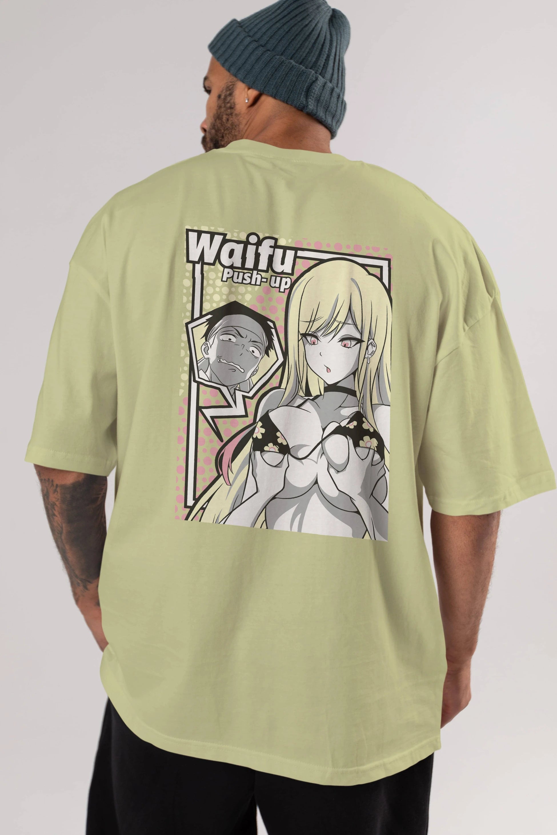 Waifu PushUp Anime Arka Baskılı Oversize t-shirt Erkek Kadın Unisex