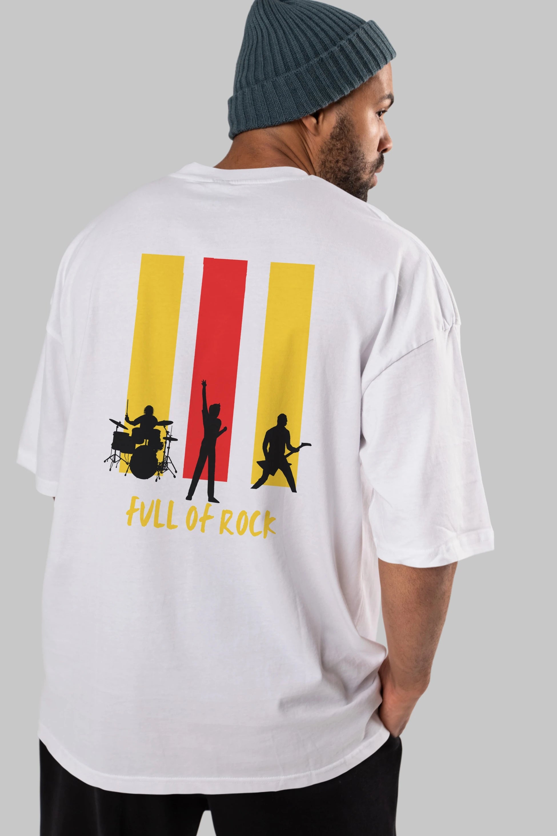 Full of Rock Yazılı Arka Baskılı Oversize t-shirt Erkek Kadın Unisex