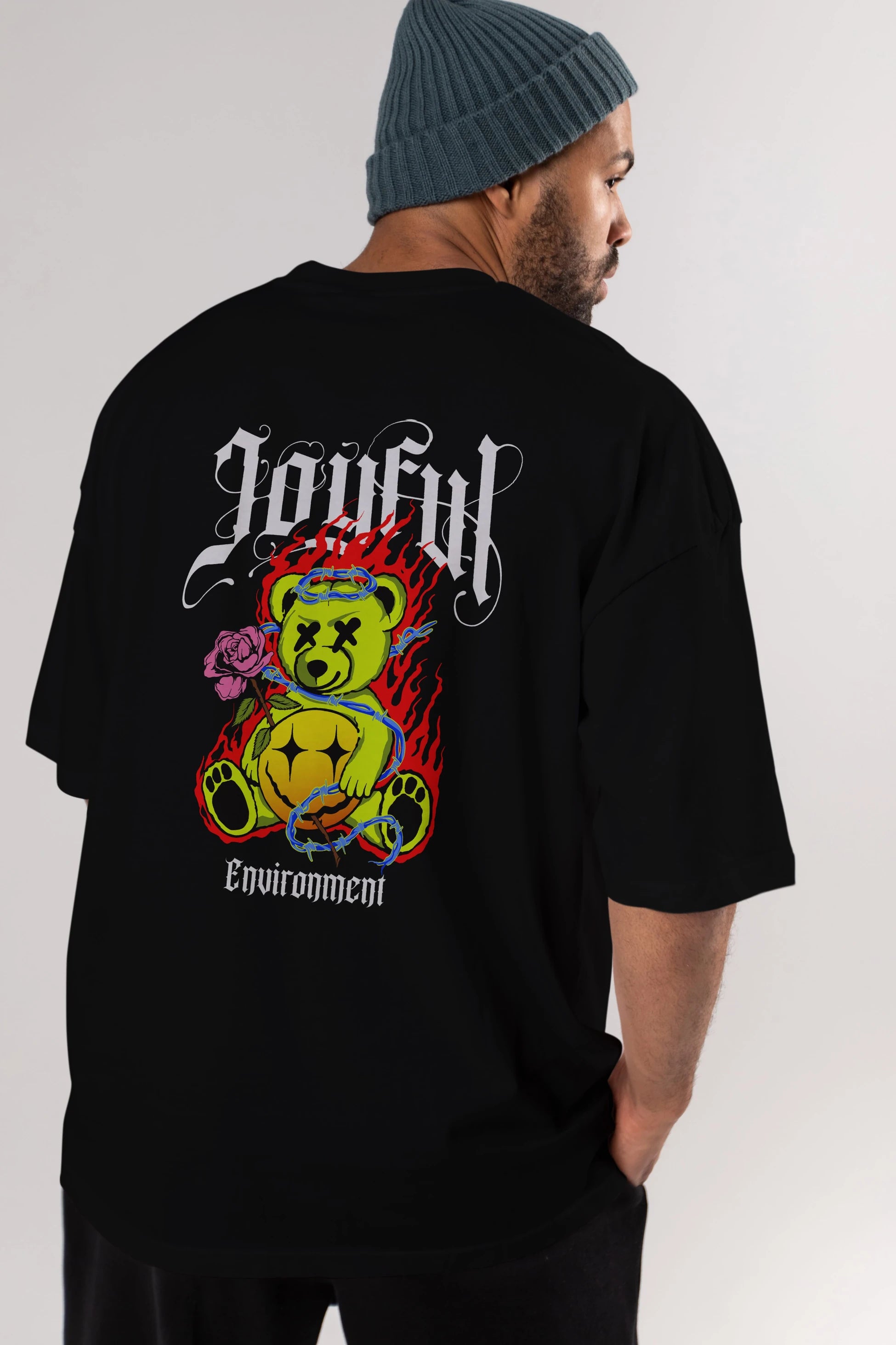 Joyful Bear Arka Baskılı Oversize t-shirt Erkek Kadın Unisex