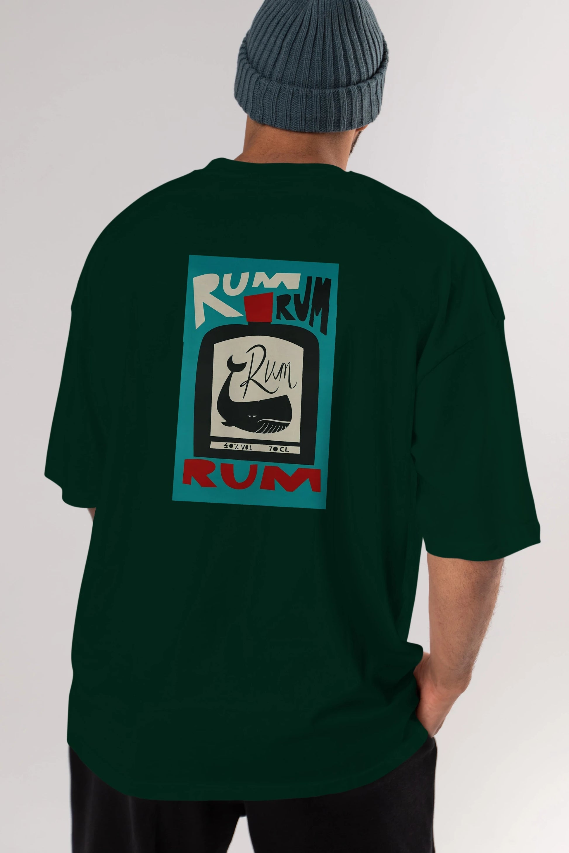 Rum Arka Baskılı Oversize t-shirt Erkek Kadın Unisex %100 Pamuk Bisiklet Yaka tişort