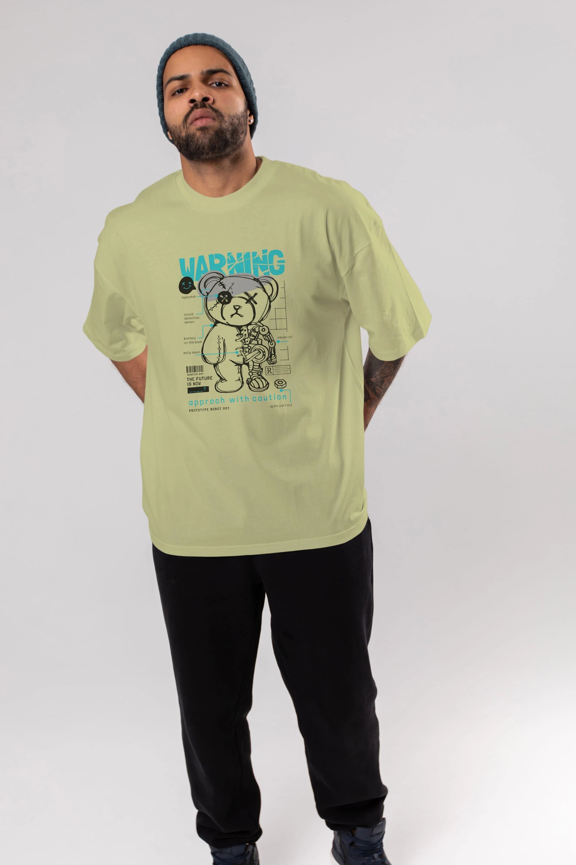 Teddy Bear Warning Ön Baskılı Oversize t-shirt Erkek Kadın Unisex