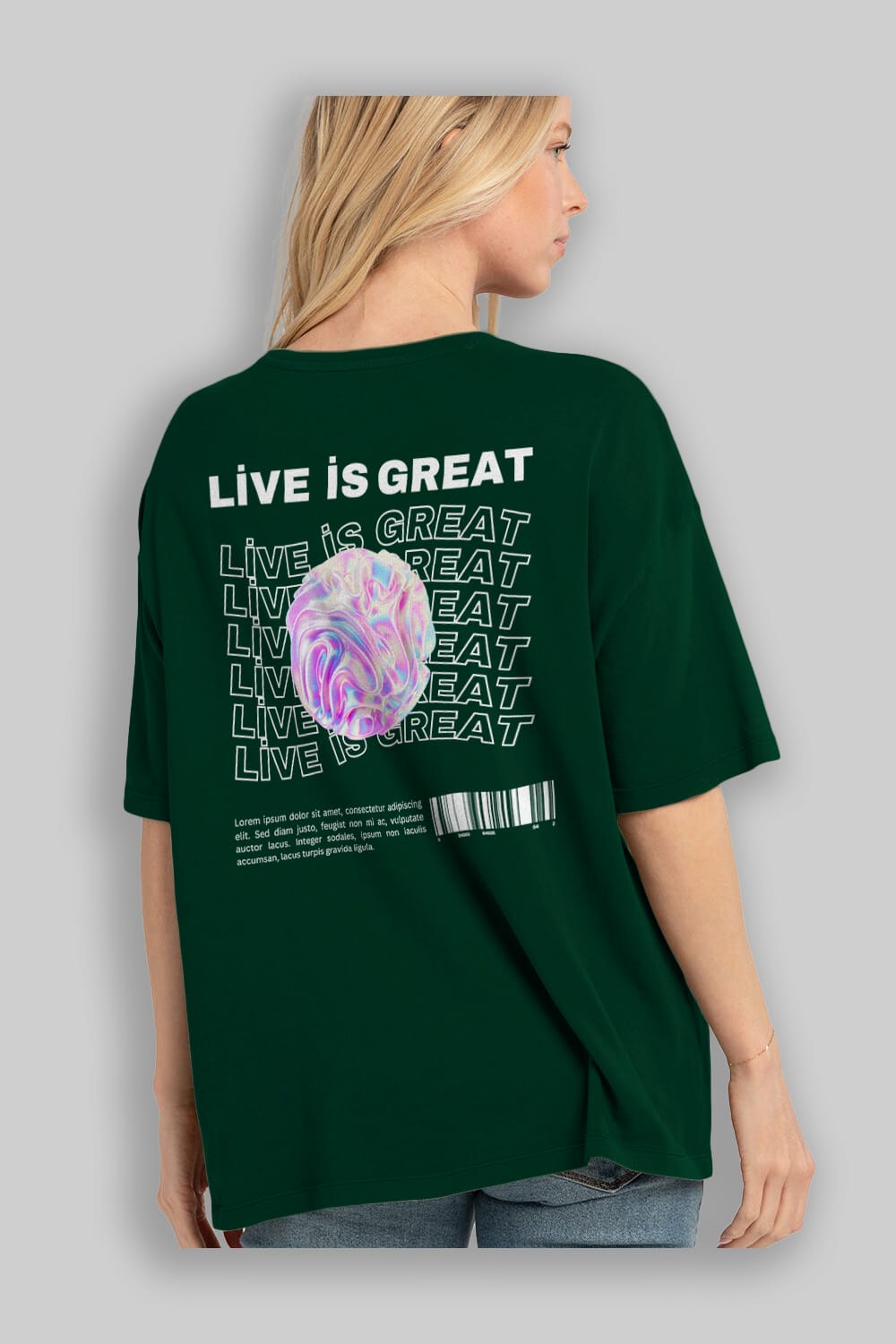 Live is Great Yazılı Arka Baskılı Oversize t-shirt Erkek Kadın Unisex