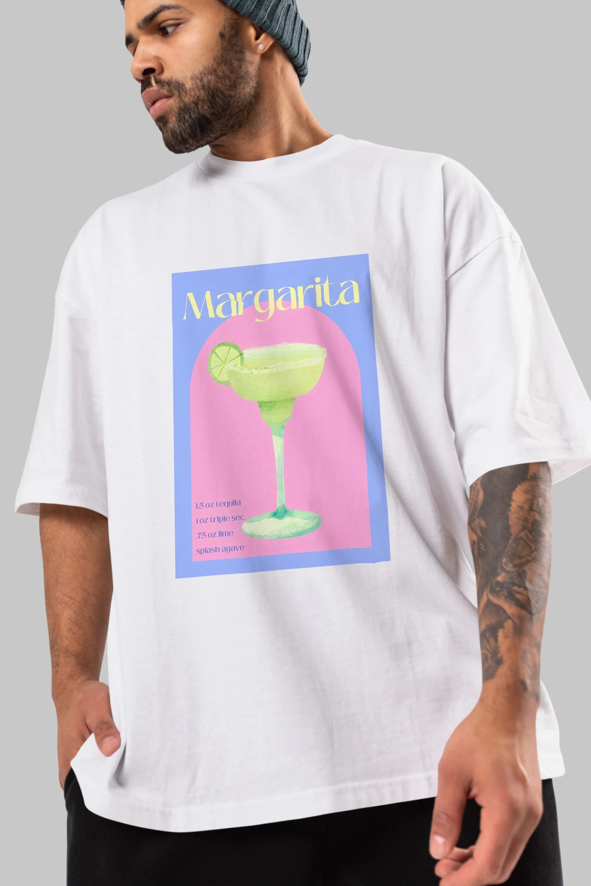 Margarita 6 Ön Baskılı Oversize t-shirt Erkek Kadın Unisex %100 Pamuk Bisiklet Yaka tişort