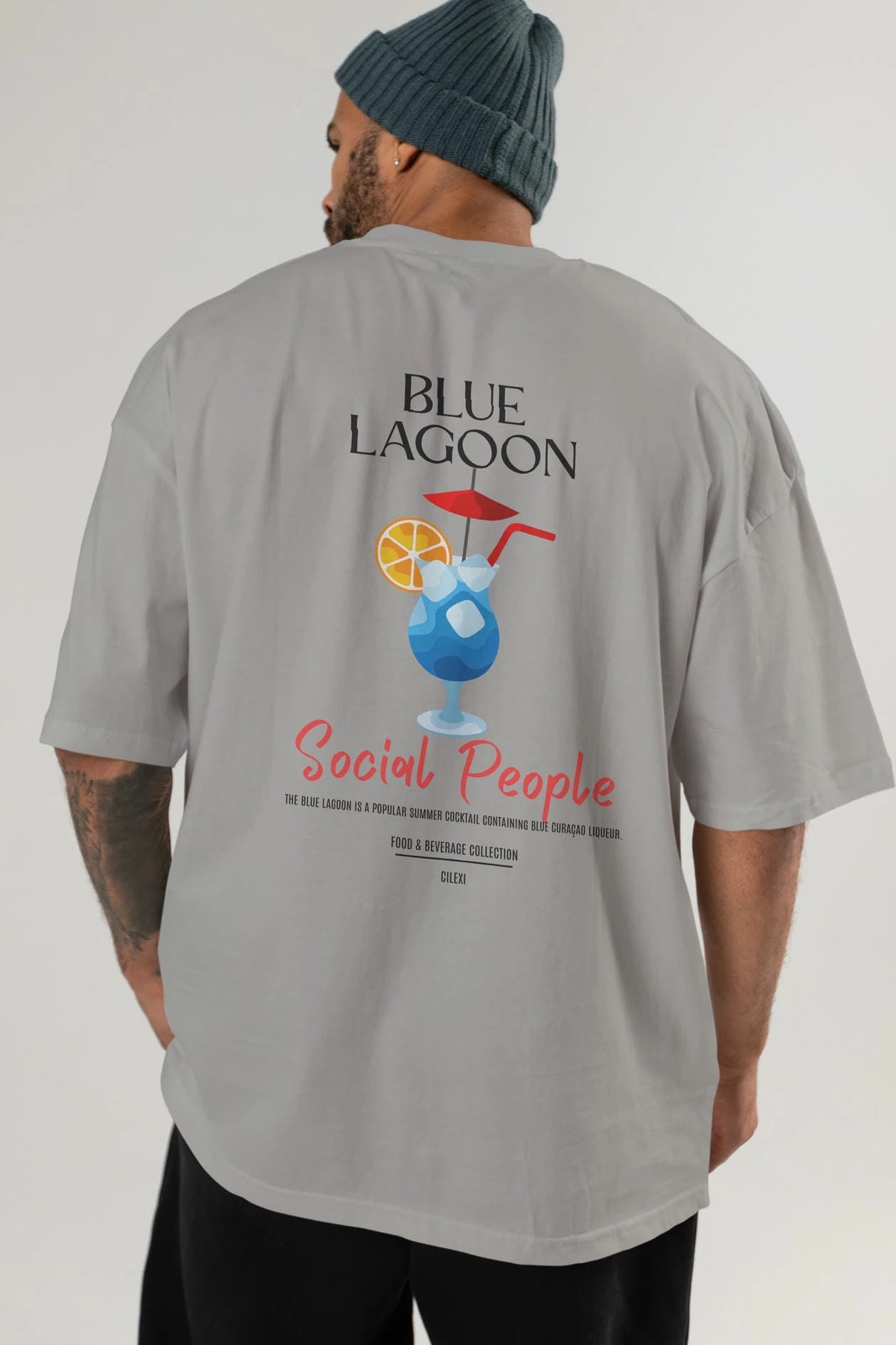 Blue Lagoon Kokteyl Serisi Baskılı Oversize t-shirt Erkek Kadın Unisex %100 Pamuk Bisiklet Yaka tişort