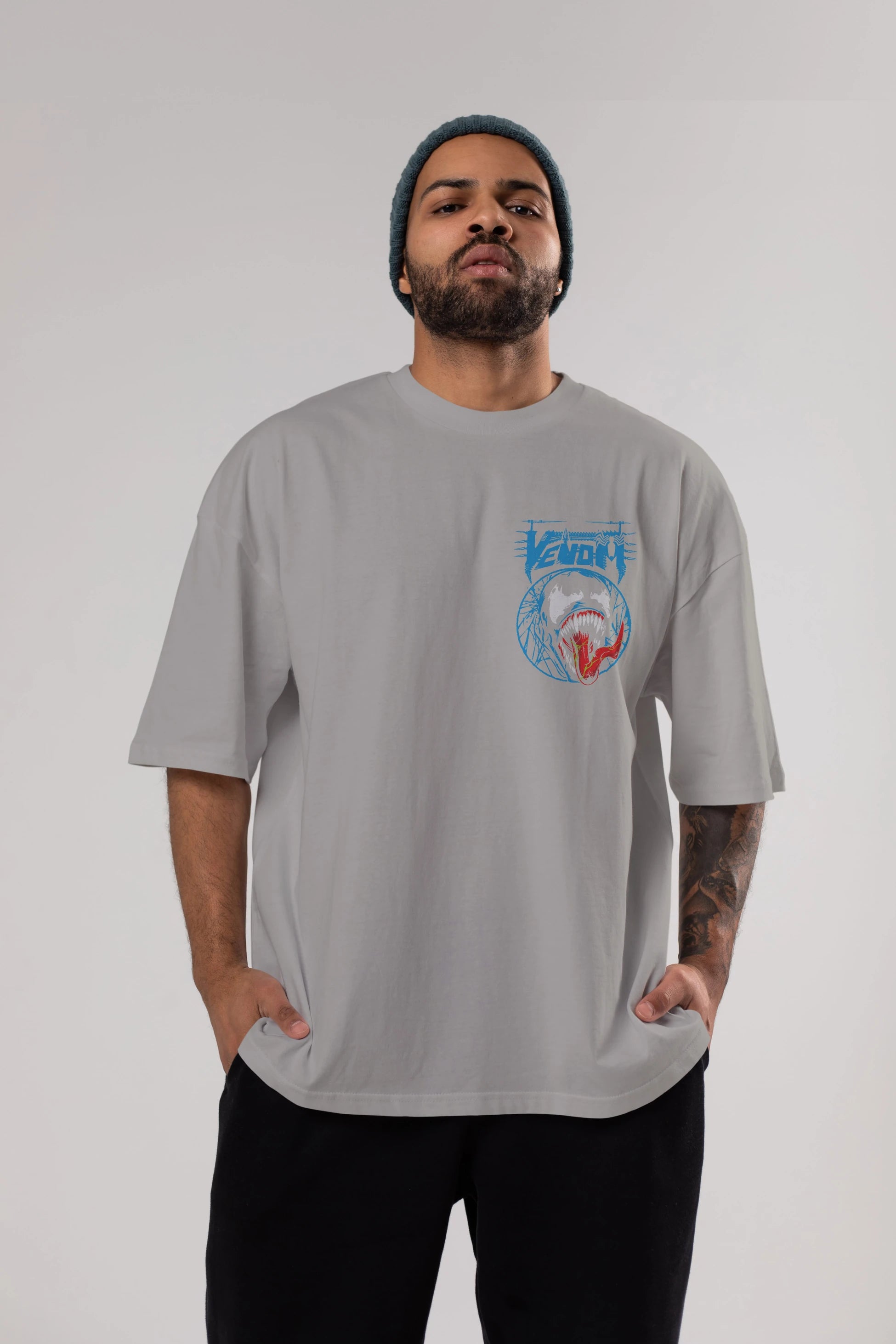 Venom (23) Ön Sol Baskılı Oversize t-shirt Erkek Kadın Unisex %100 Pamuk Bisiklet Yaka tişort