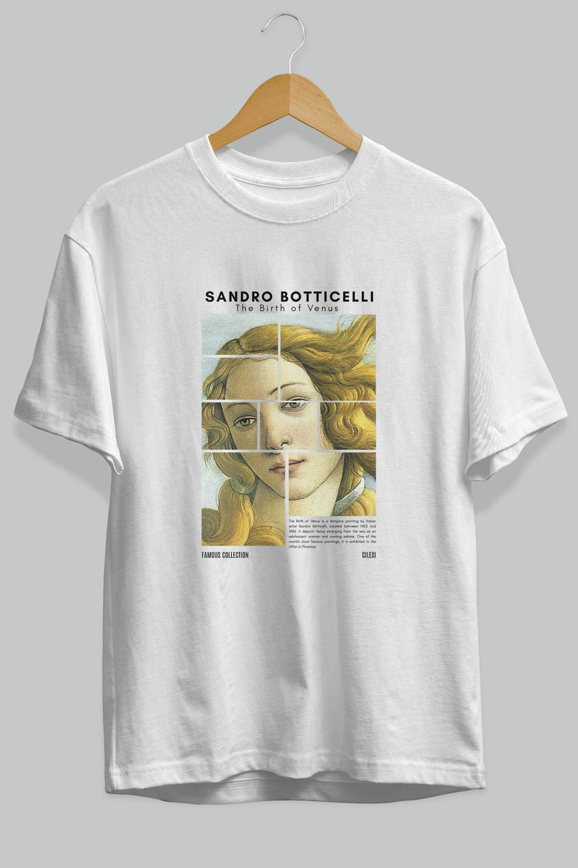 Sandro Botticelli ön Baskılı Oversize t-shirt Erkek Kadın Bisiklet Yaka Pamuk tişort