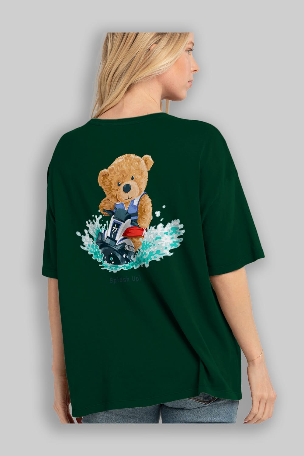 Teddy Bear Splash Up Arka Baskılı Oversize t-shirt Erkek Kadın Unisex %100 Pamuk