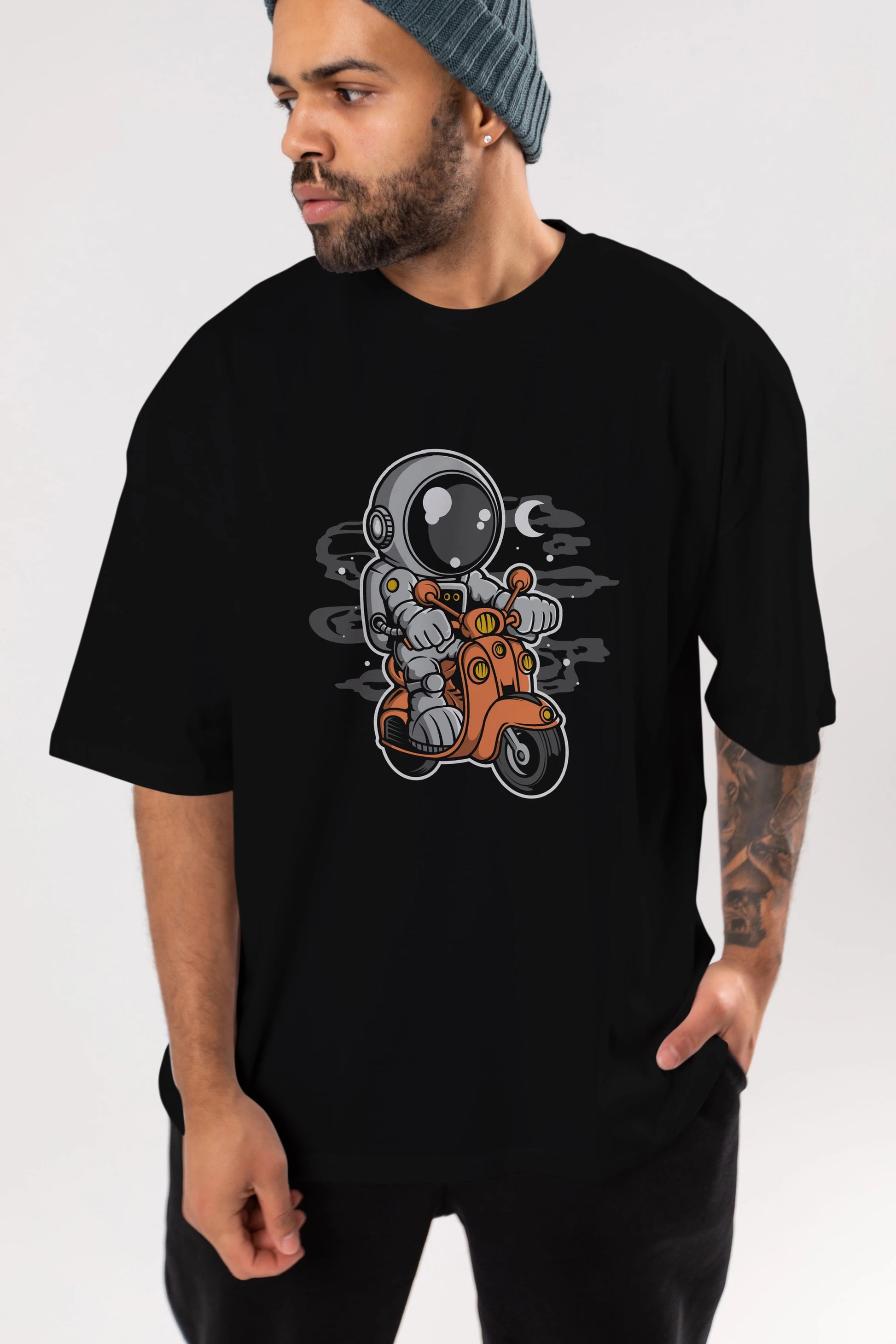 Astronaut Scooter Ön Baskılı Oversize t-shirt Erkek Kadın Unisex