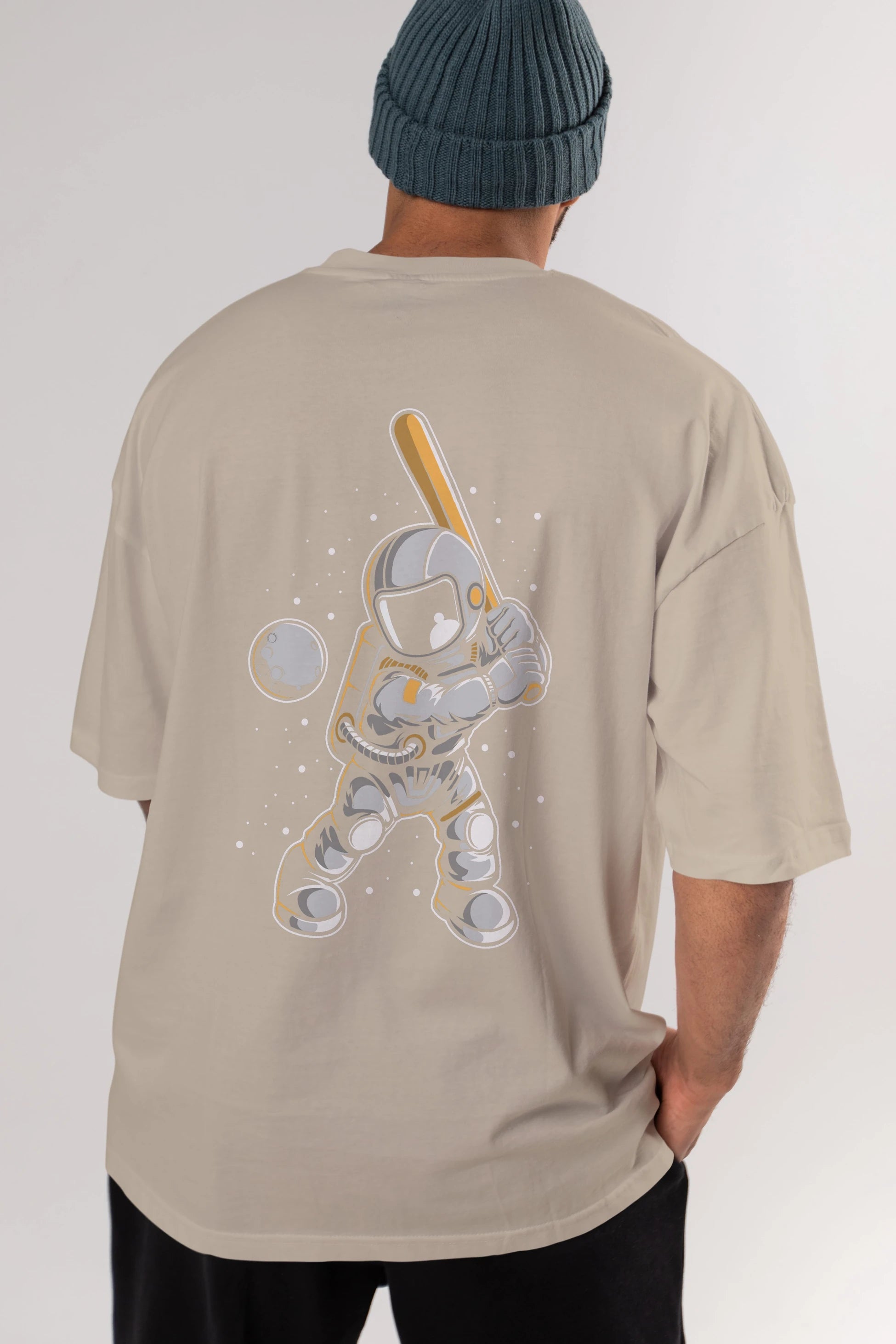 Astronaut Baseball Arka Baskılı Oversize t-shirt Erkek Kadın Unisex