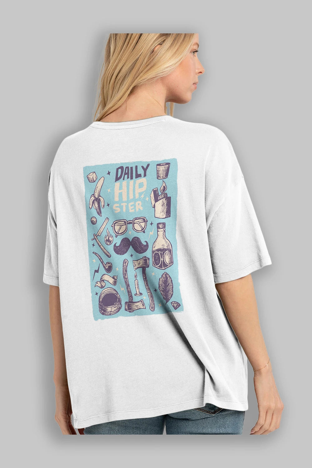 Hipster Arka Baskılı Oversize t-shirt Erkek Kadın Unisex %100 Pamuk