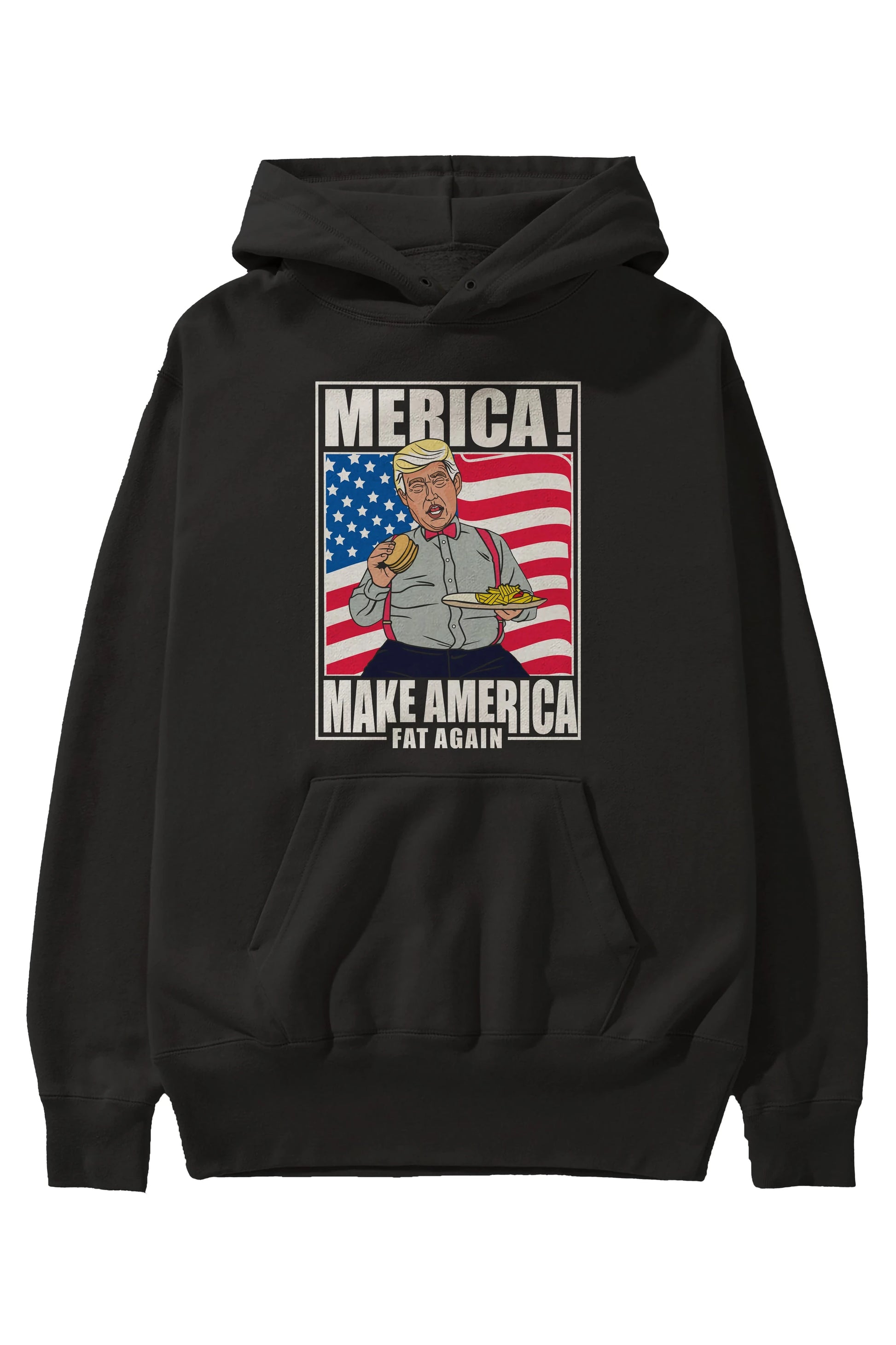Trump Burger Ön Baskılı Hoodie Oversize Kapüşonlu Sweatshirt Erkek Kadın Unisex