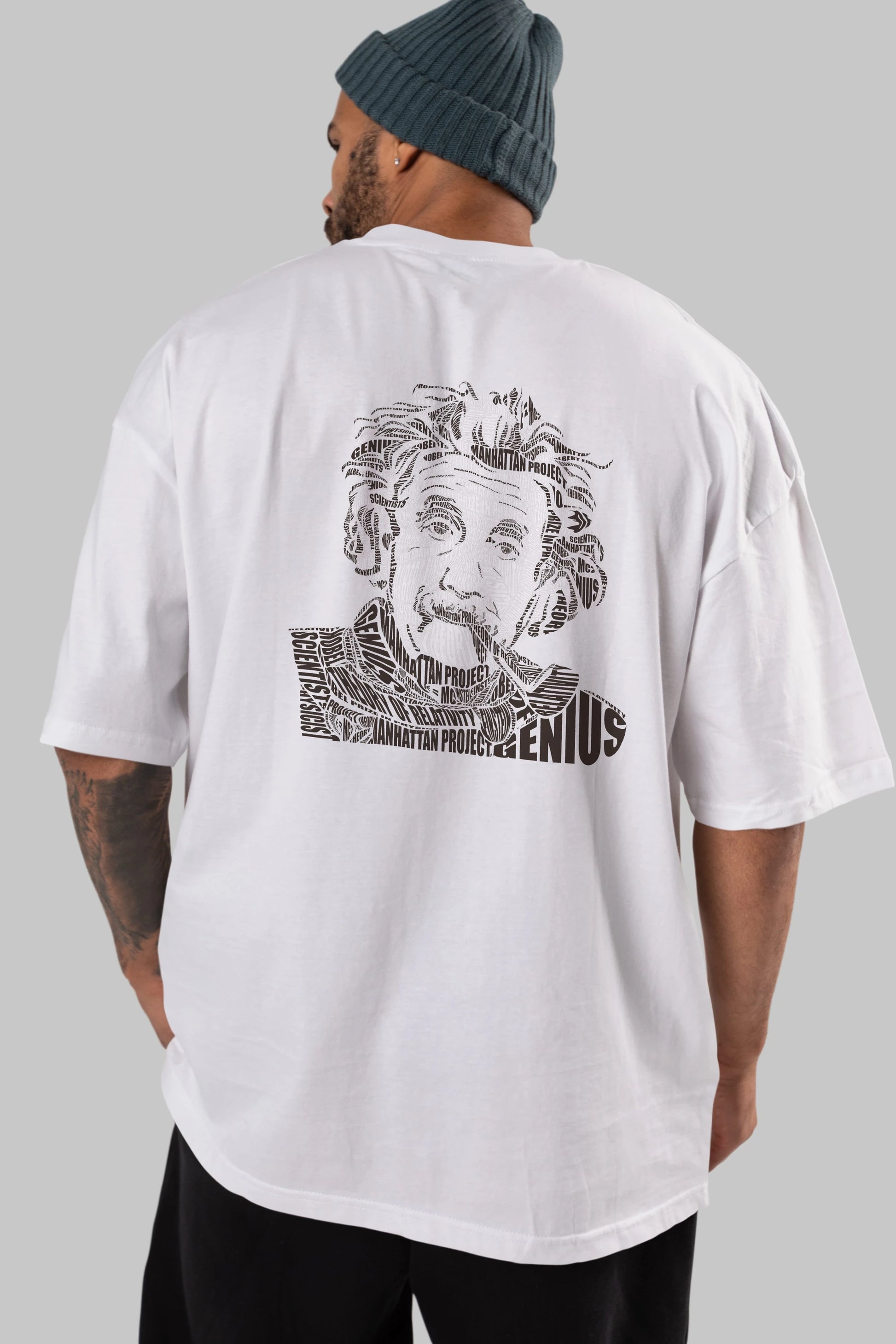 Einstein Calligram Arka Baskılı Oversize t-shirt %100 pamuk Erkek Kadın Unisex