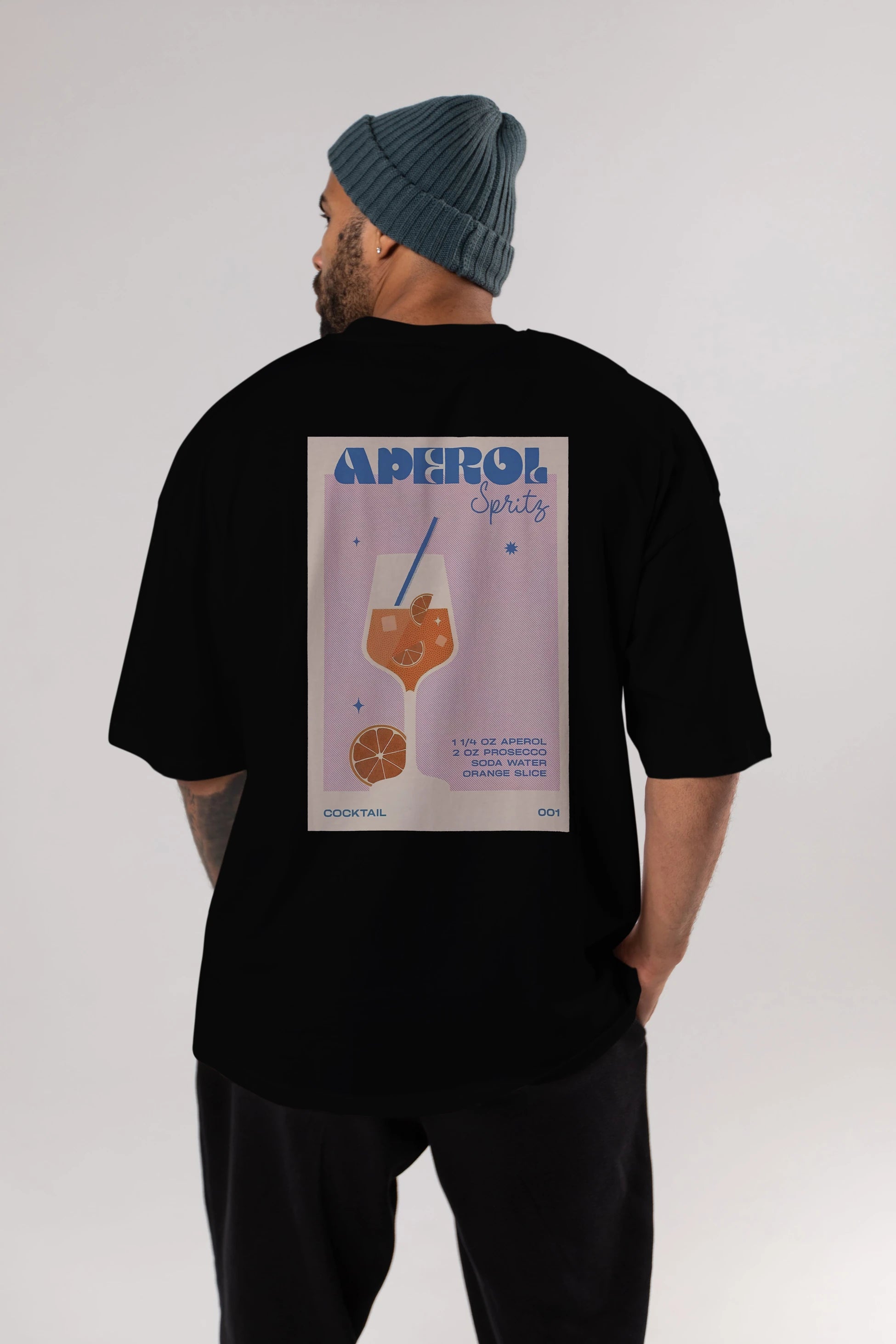 Aperol Spritz Arka Baskılı Oversize t-shirt Erkek Kadın Unisex %100 Pamuk Bisiklet Yaka tişort