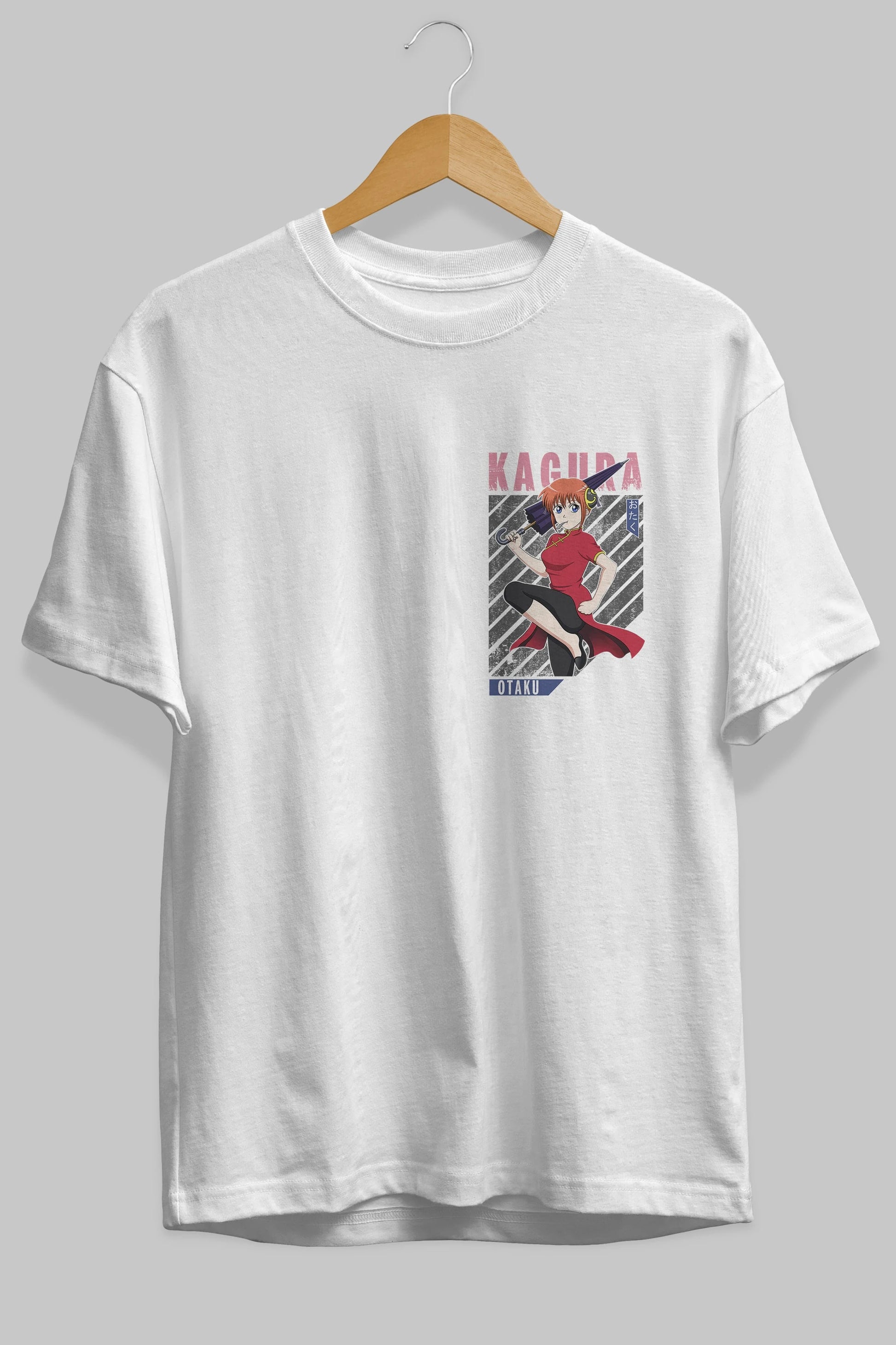 Kagura GINTAMA 1 Ön Sol Baskılı Oversize t-shirt Erkek Kadın Unisex %100 Pamuk Bisiklet Yaka tişort