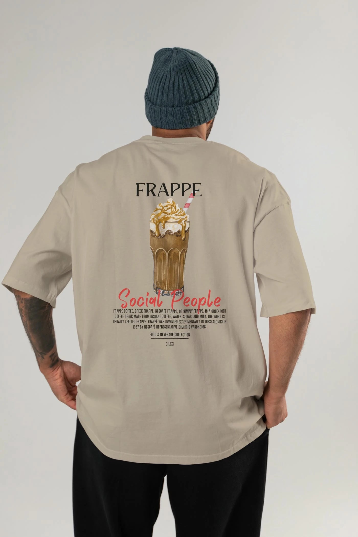 Frappe Kokteyl Serisi Baskılı Oversize t-shirt Erkek Kadın Unisex %100 Pamuk Bisiklet Yaka tişort