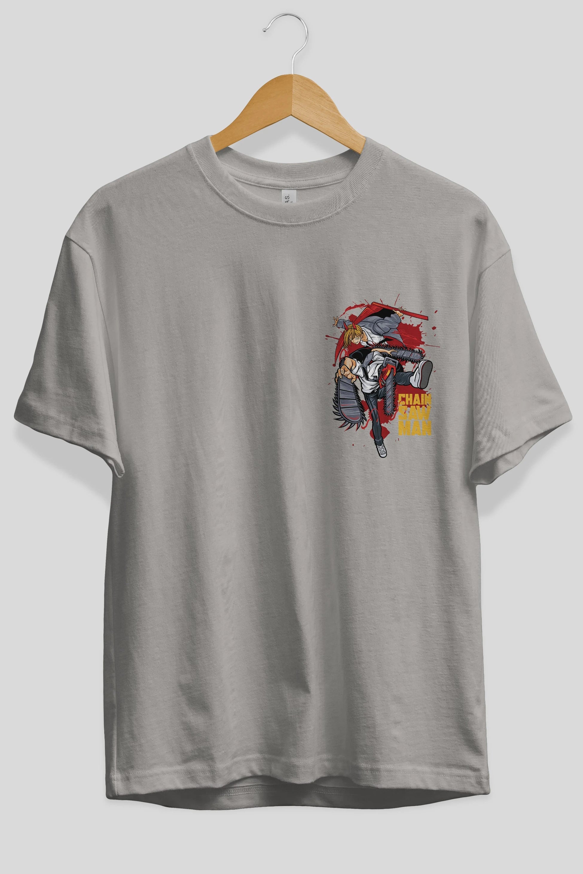DENJI and POWER Ön Sol Baskılı Oversize t-shirt Erkek Kadın Unisex %100 Pamuk Bisiklet Yaka tişort