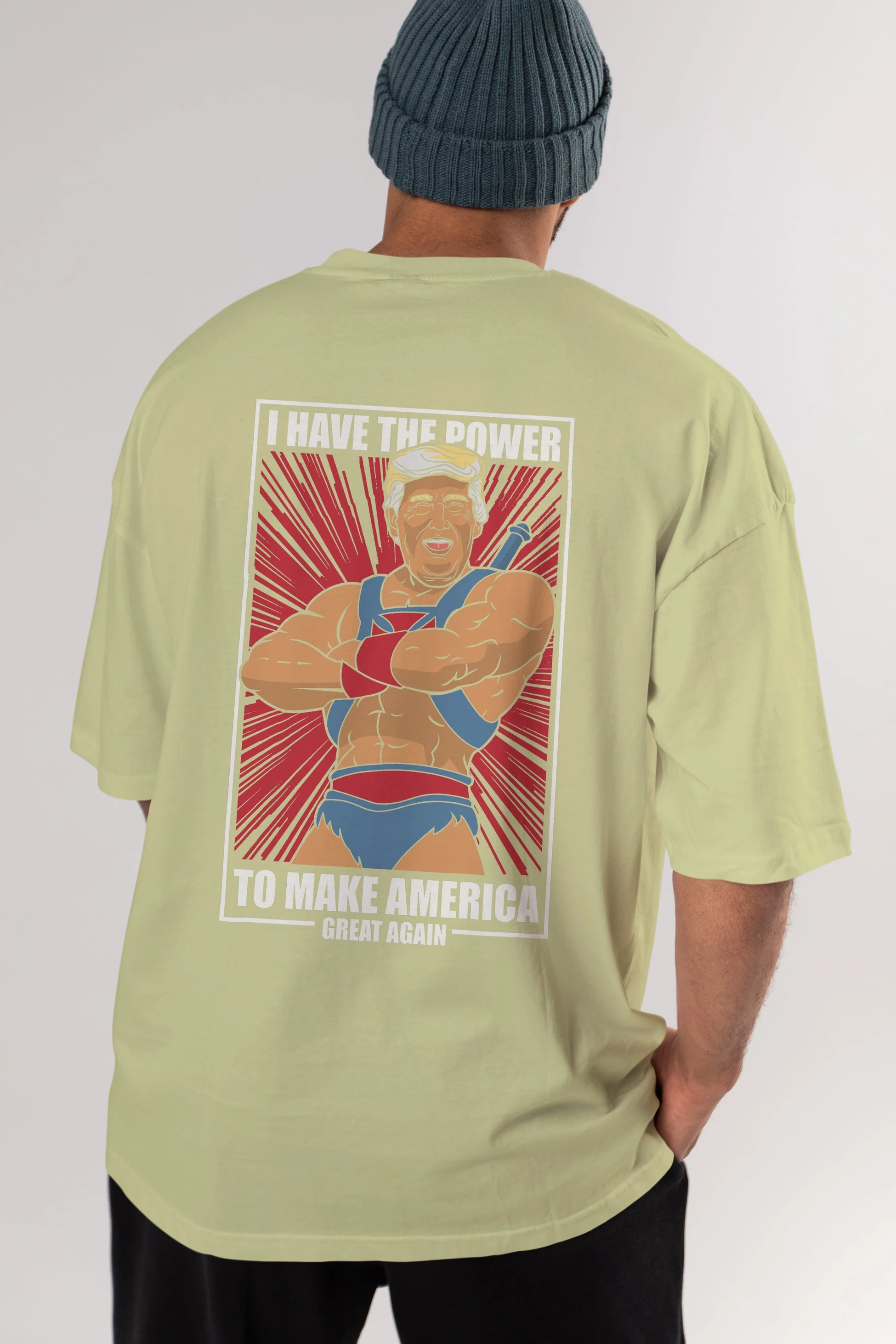 Trump Heman Arka Baskılı Oversize t-shirt Erkek Kadın Unisex %100 Pamuk tişort