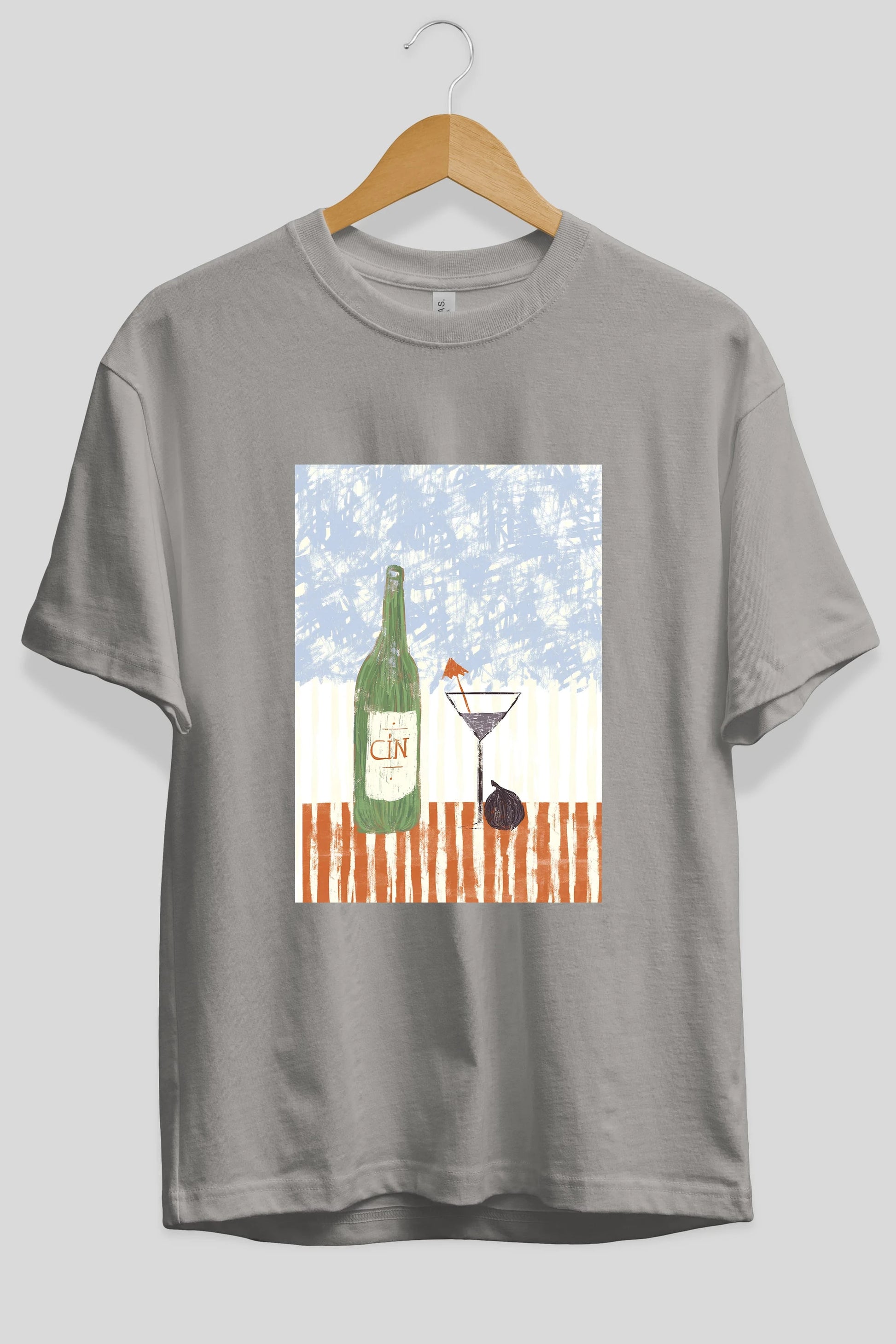 Gin Ön Baskılı Oversize t-shirt Erkek Kadın Unisex %100 Pamuk Bisiklet Yaka tişort