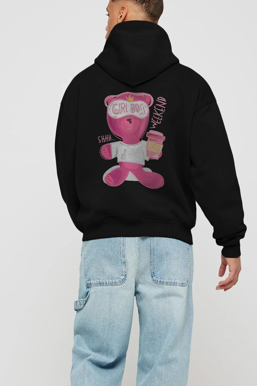 Girl Boss Bear Arka Baskılı Hoodie Oversize Kapüşonlu Sweatshirt Erkek Kadın Unisex