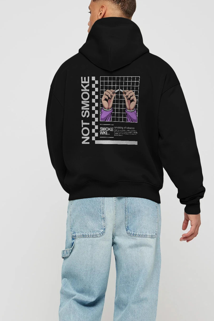 Not Smoke Arka Baskılı Hoodie Oversize Kapüşonlu Sweatshirt Erkek Kadın Unisex