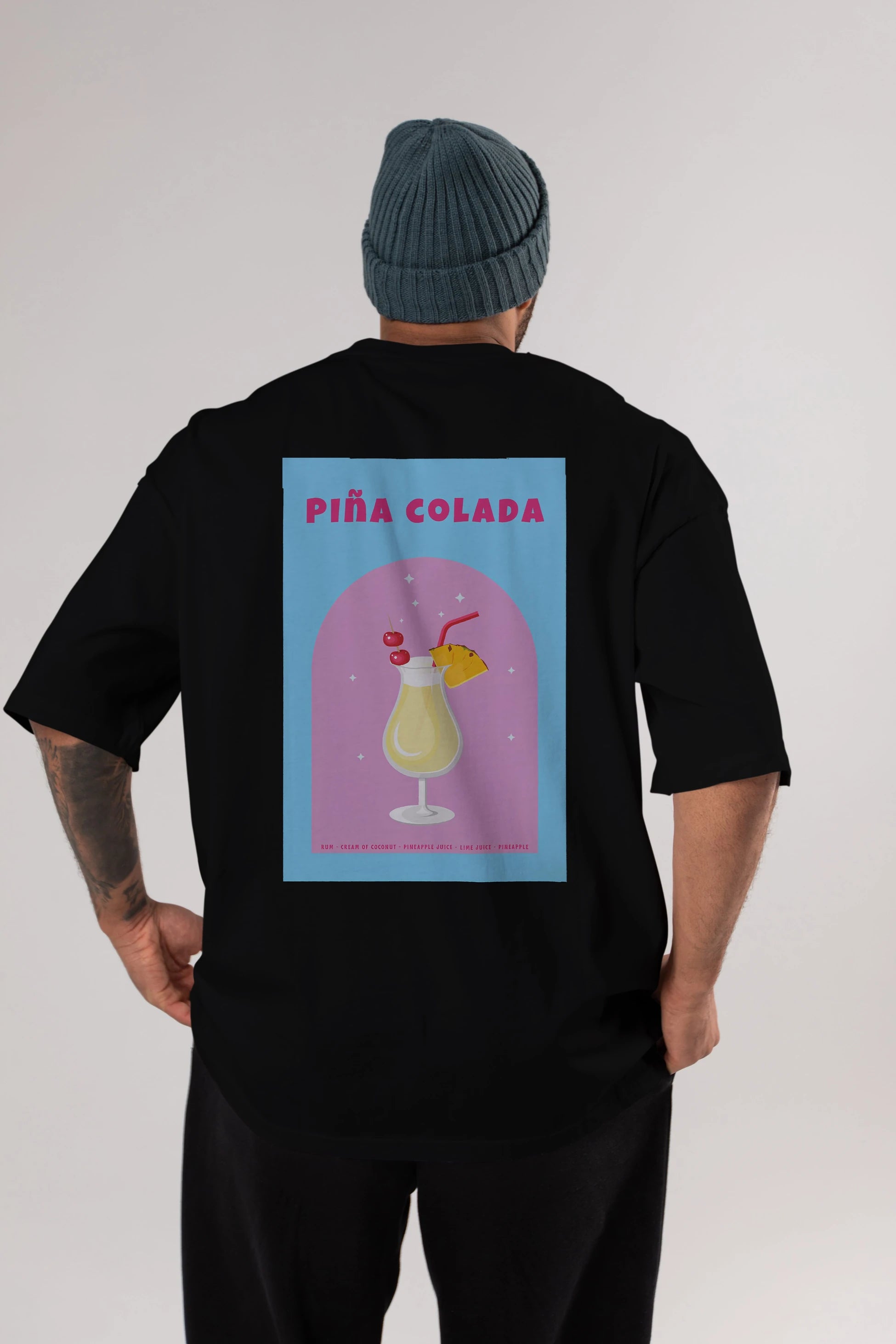 Pina Colada 2 Arka Baskılı Oversize t-shirt Erkek Kadın Unisex %100 Pamuk Bisiklet Yaka tişort