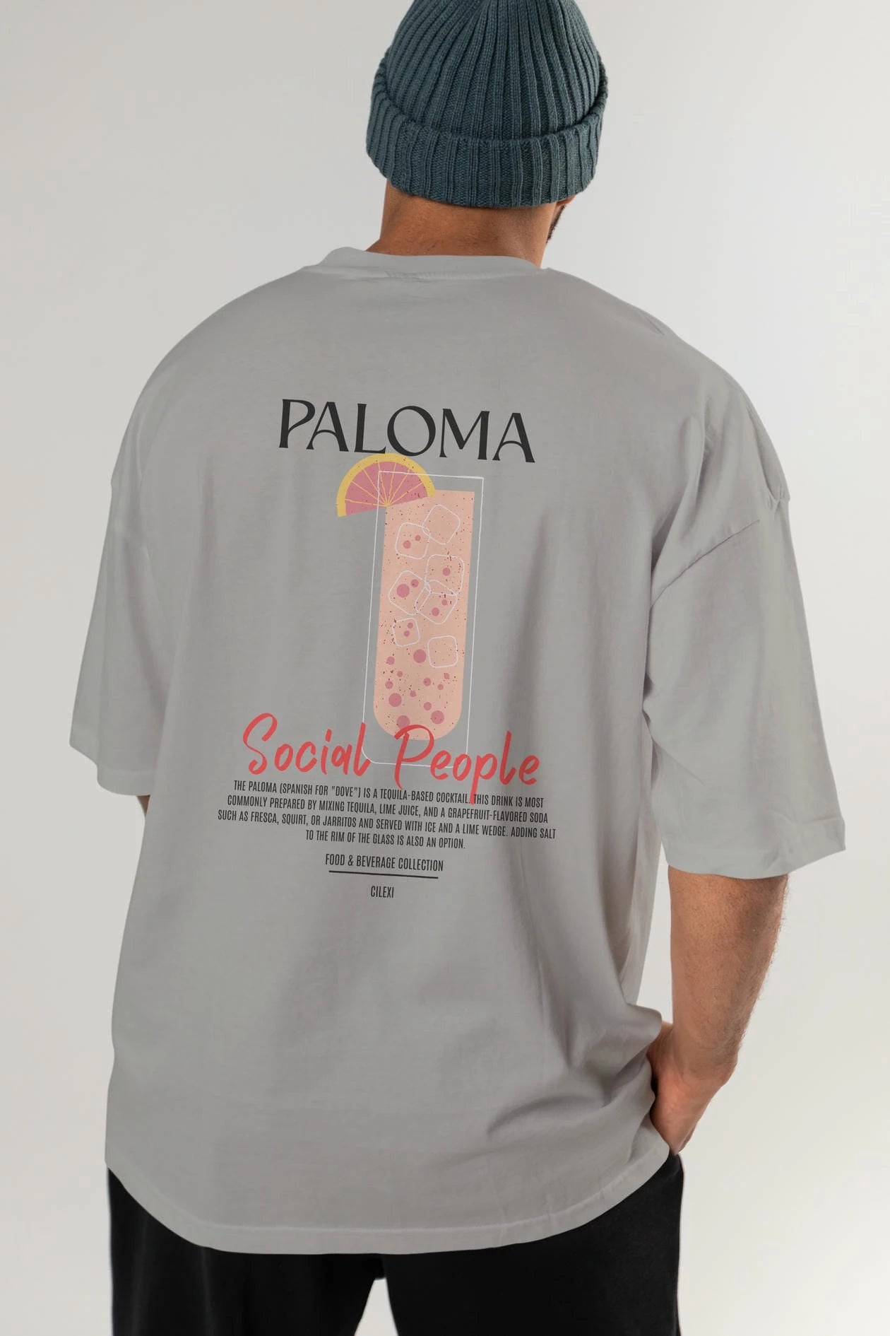 Paloma Kokteyl Serisi Baskılı Oversize t-shirt Erkek Kadın Unisex %100 Pamuk Bisiklet Yaka tişort