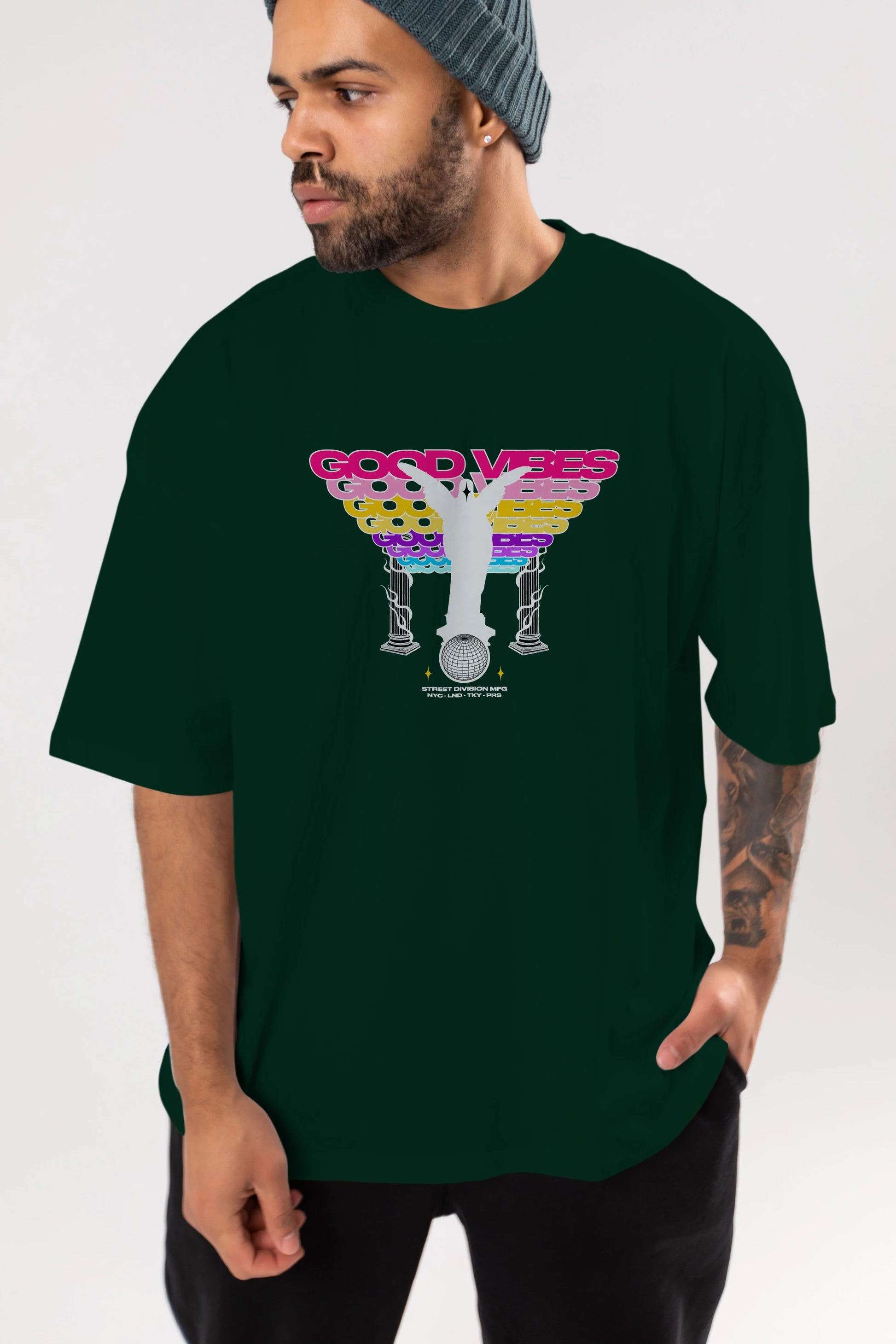 Good Vibes Ön Baskılı Oversize t-shirt Erkek Kadın Unisex