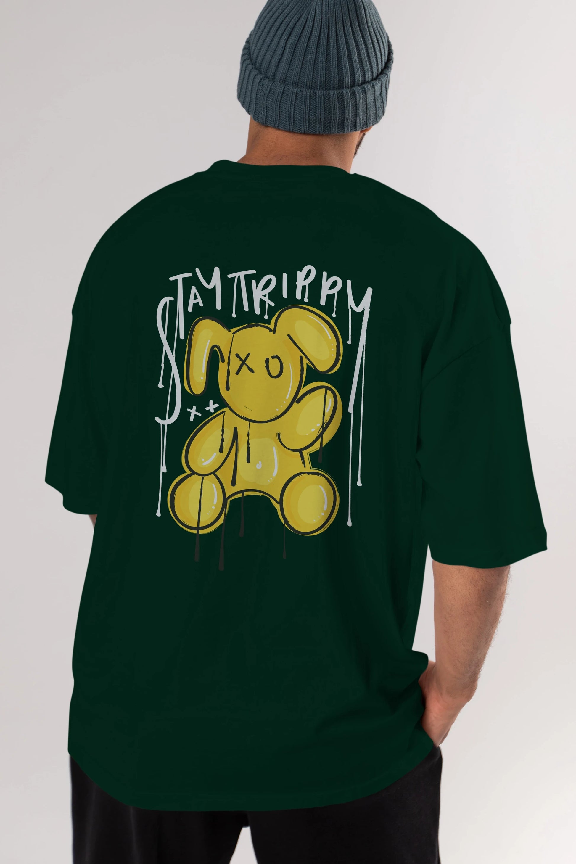 Stay Trippy Bear Arka Baskılı Oversize t-shirt Erkek Kadın Unisex