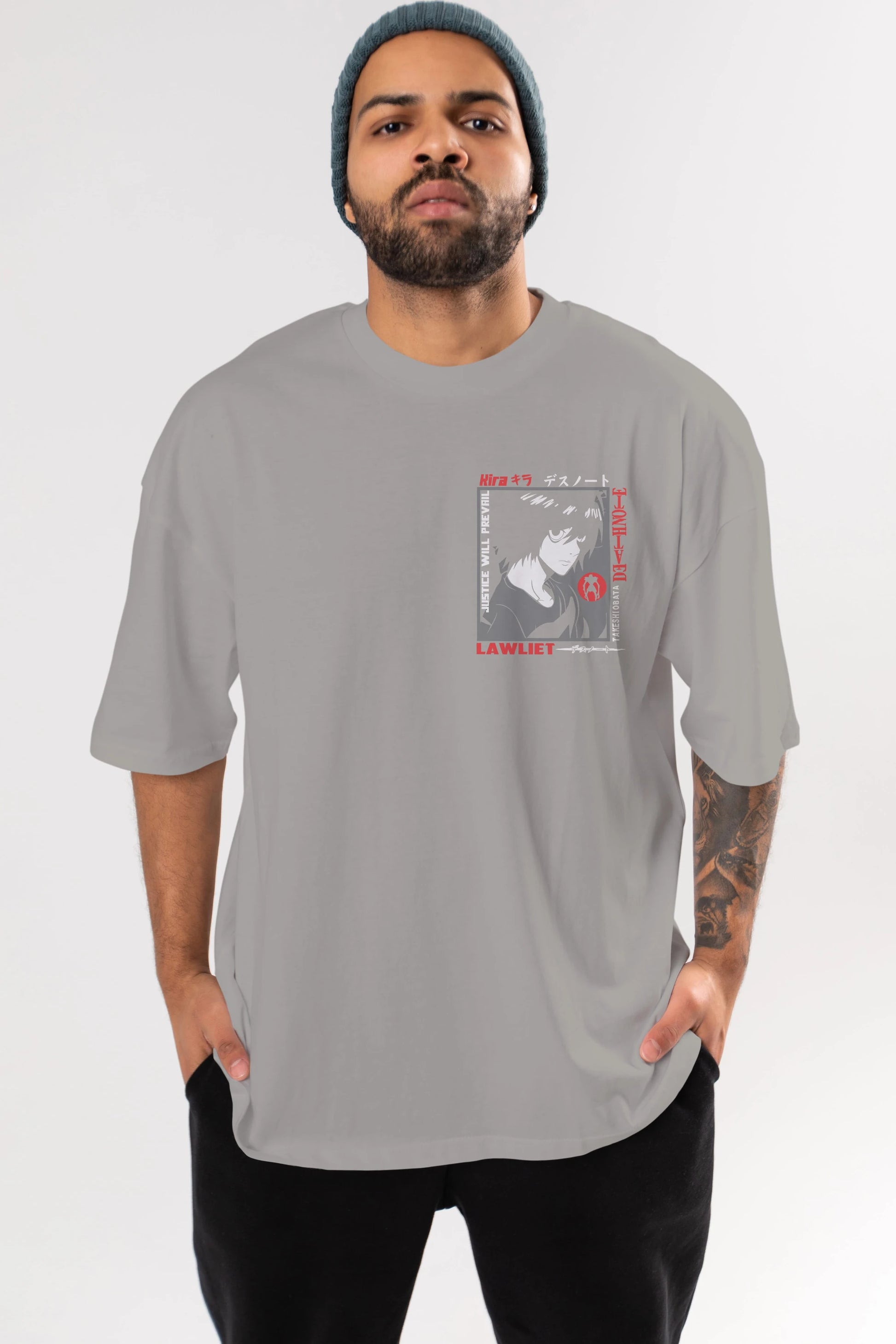 DEATH NOTE Ön Sol Baskılı Oversize t-shirt Erkek Kadın Unisex %100 Pamuk Bisiklet Yaka tişort
