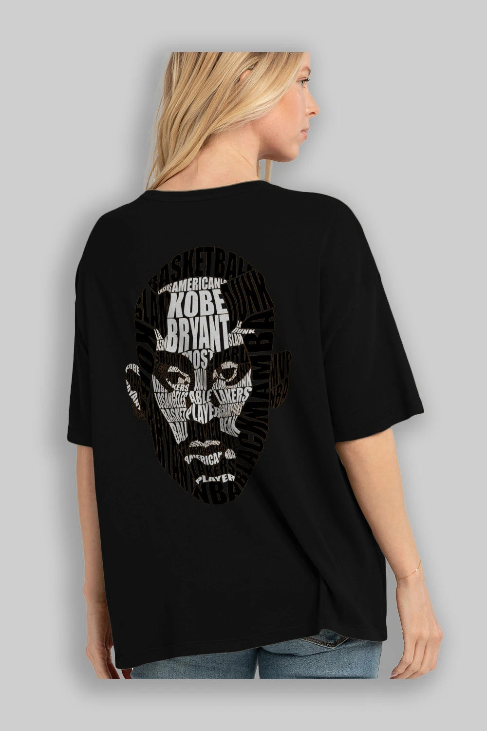 Kobe Bryan Calligram Arka Baskılı Oversize t-shirt %100 pamuk Erkek Kadın Unisex