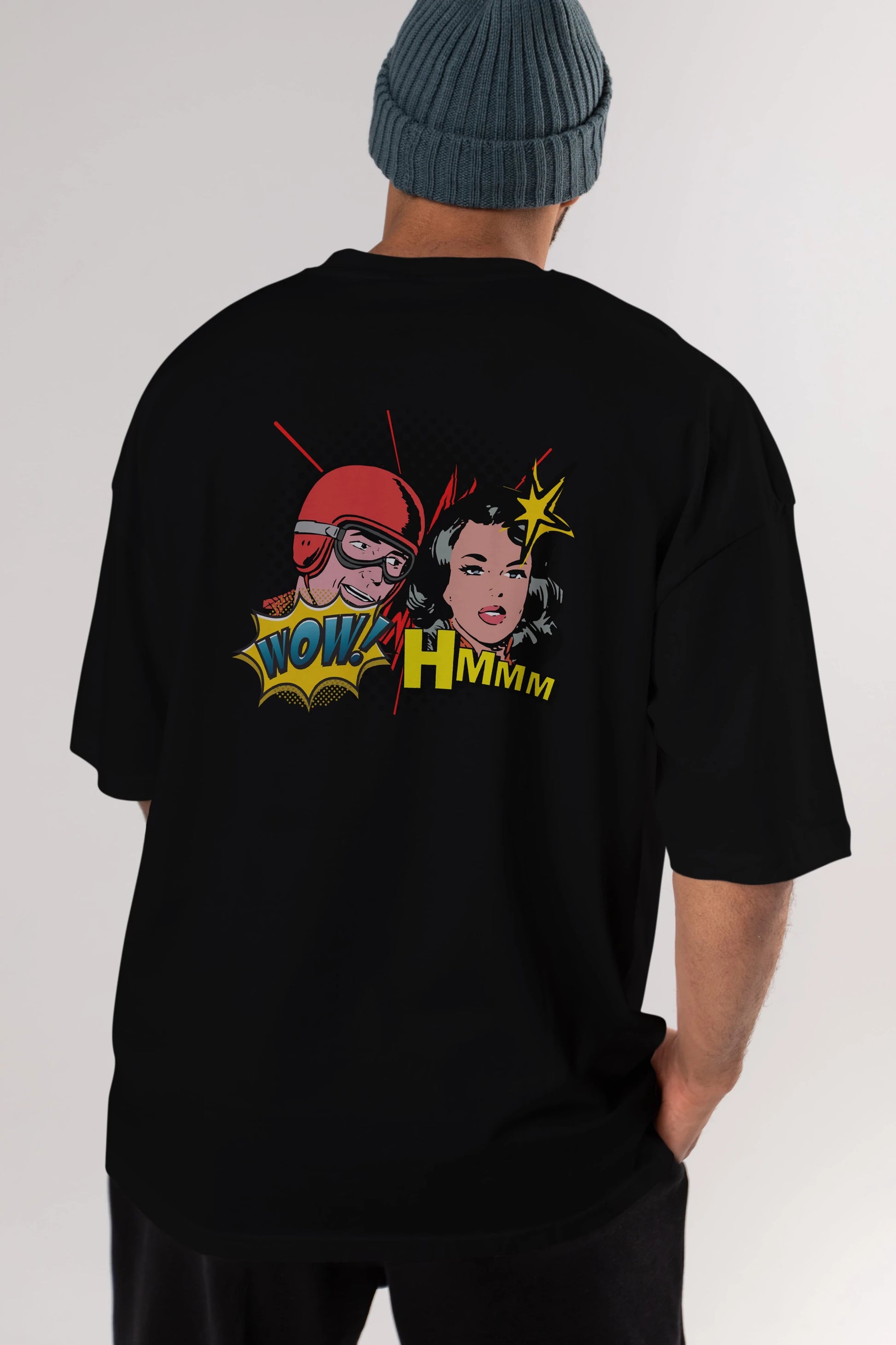 Comic Wow Yazılı Arka Baskılı Oversize t-shirt Erkek Kadın Unisex
