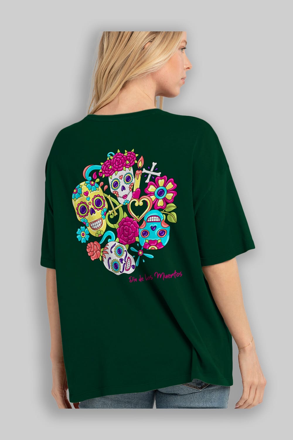 Dia de los Muertos Arka Baskılı Oversize t-shirt Erkek Kadın Unisex