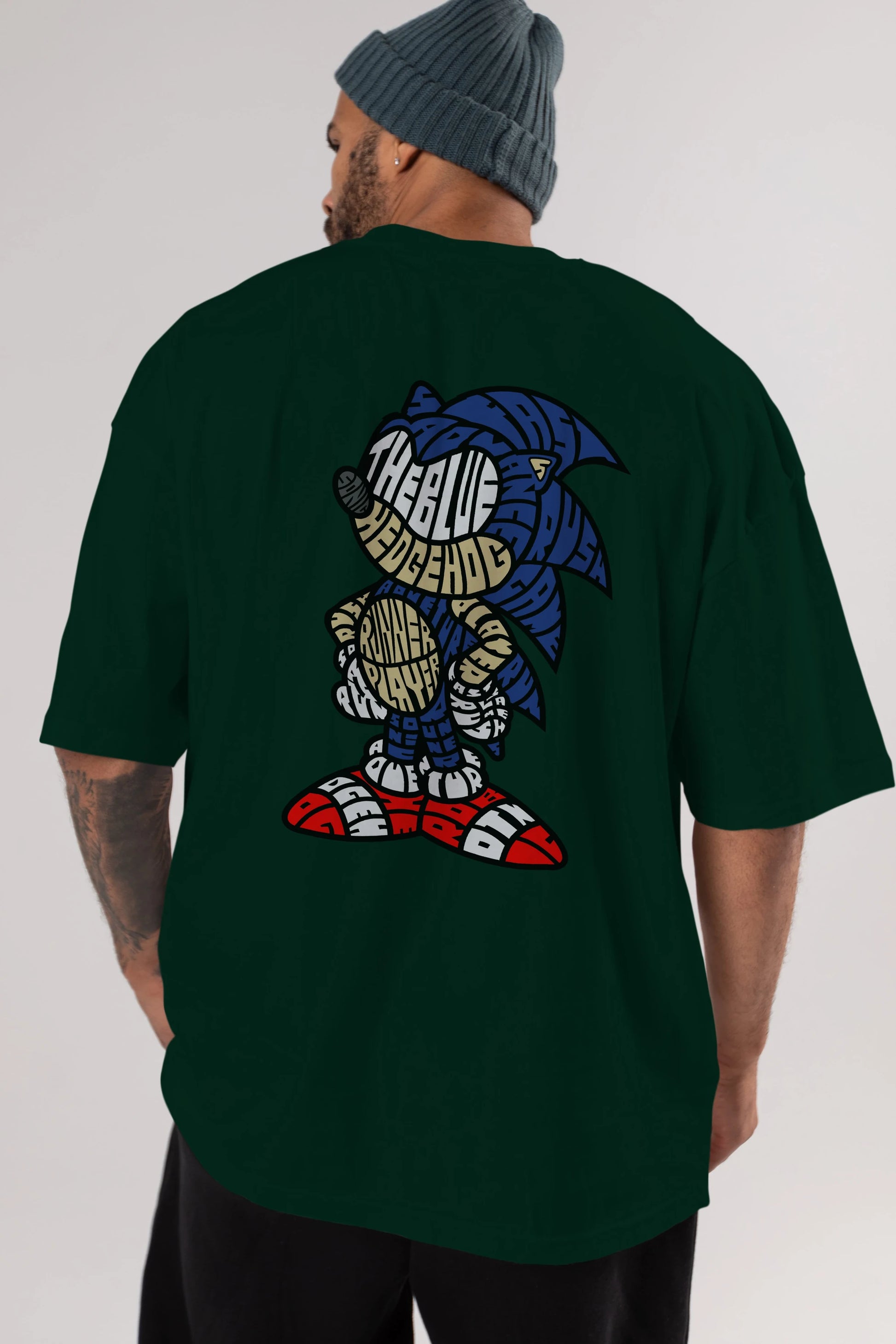The Blue Hedgehog Arka Baskılı Oversize t-shirt %100 pamuk Erkek Kadın Unisex