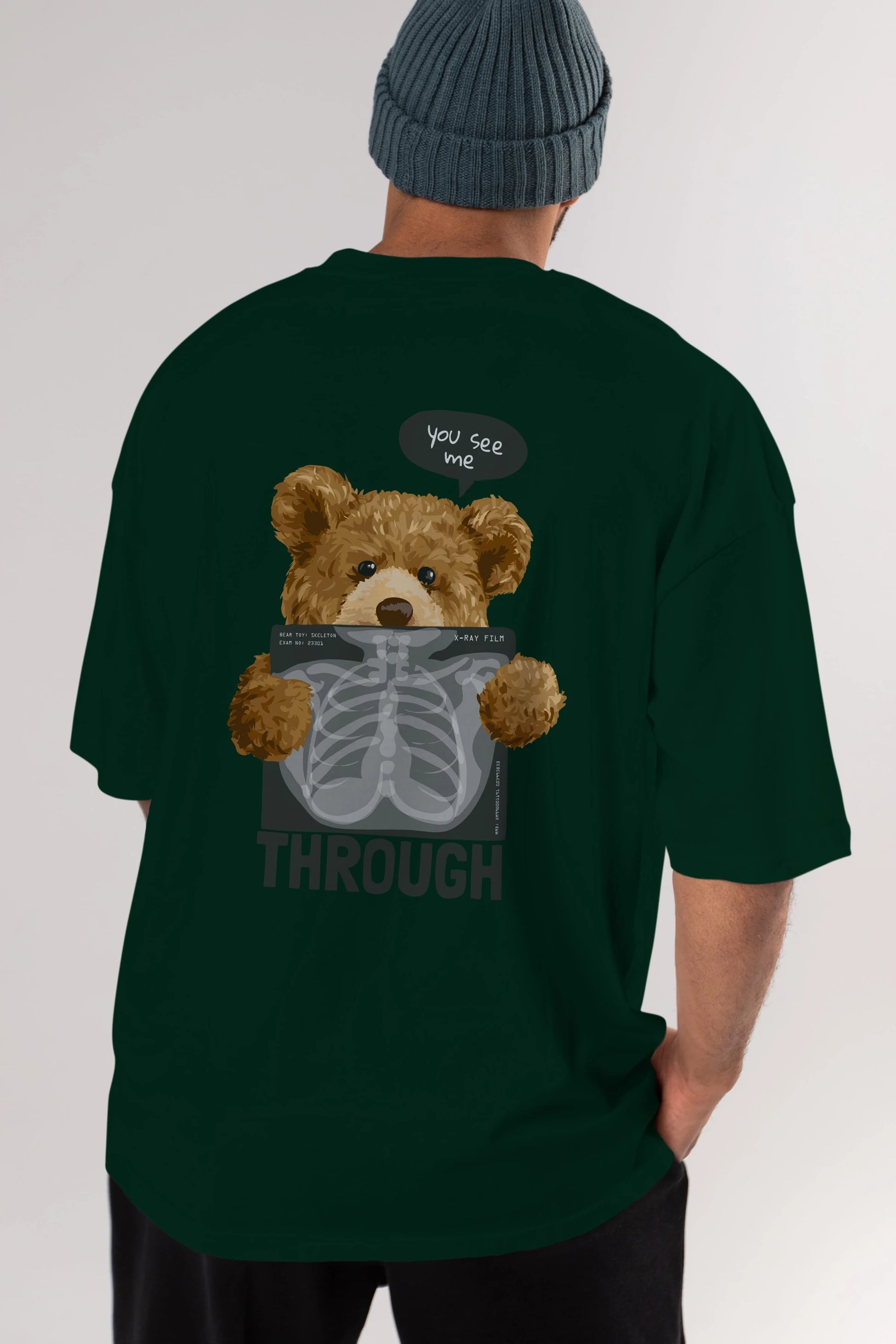 Teddy Bear Trough Arka Baskılı Oversize t-shirt Erkek Kadın Unisex %100 Pamuk