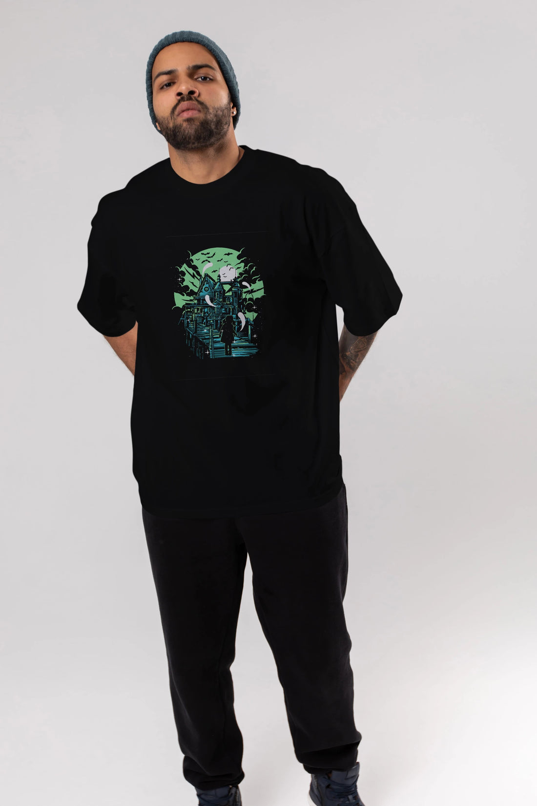 Haunted House Ön Baskılı Oversize t-shirt Erkek Kadın Unisex %100 Pamuk tişort