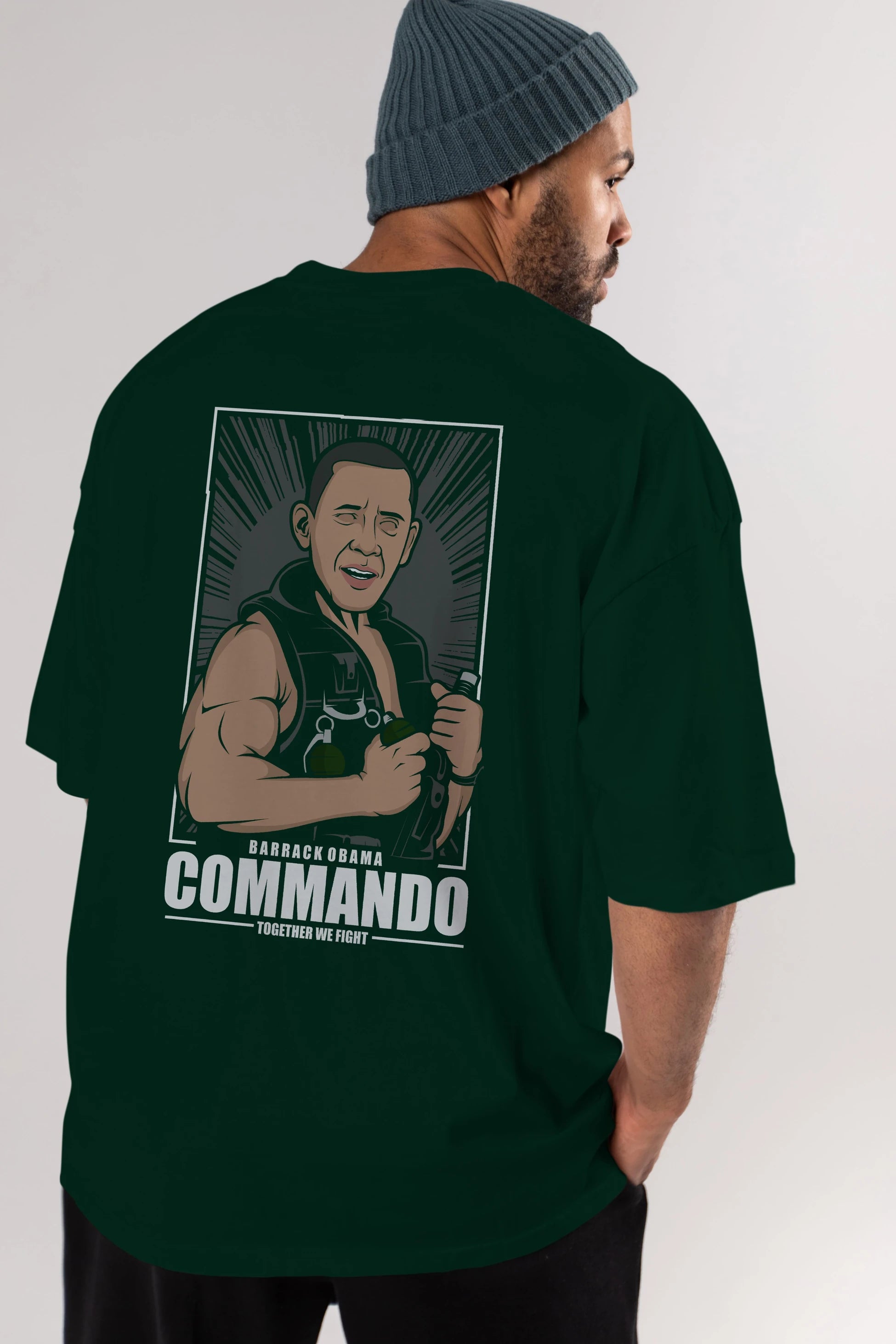 Obama Commando Arka Baskılı Oversize t-shirt Erkek Kadın Unisex %100 Pamuk tişort