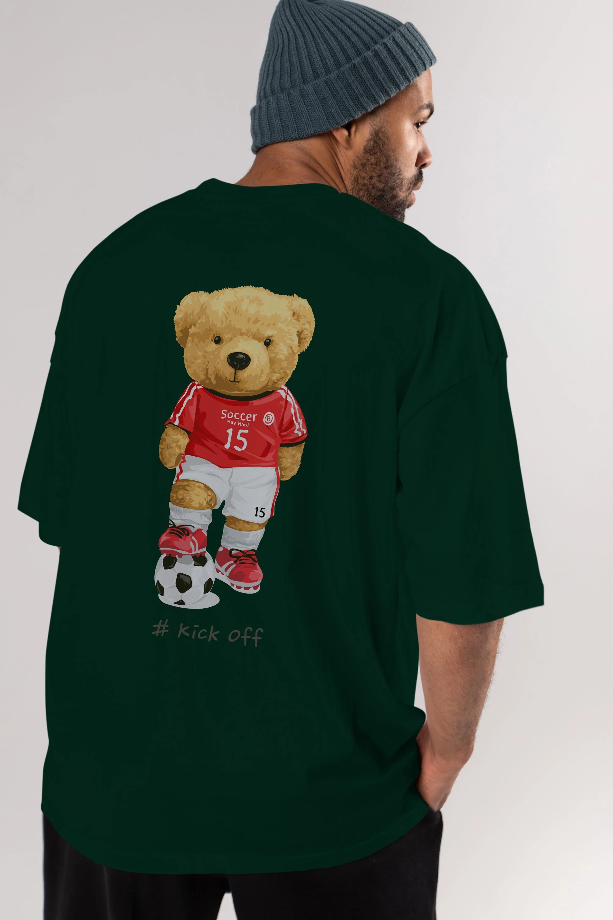 Teddy Bear Kick Off Arka Baskılı Oversize t-shirt Erkek Kadın Unisex %100 Pamuk