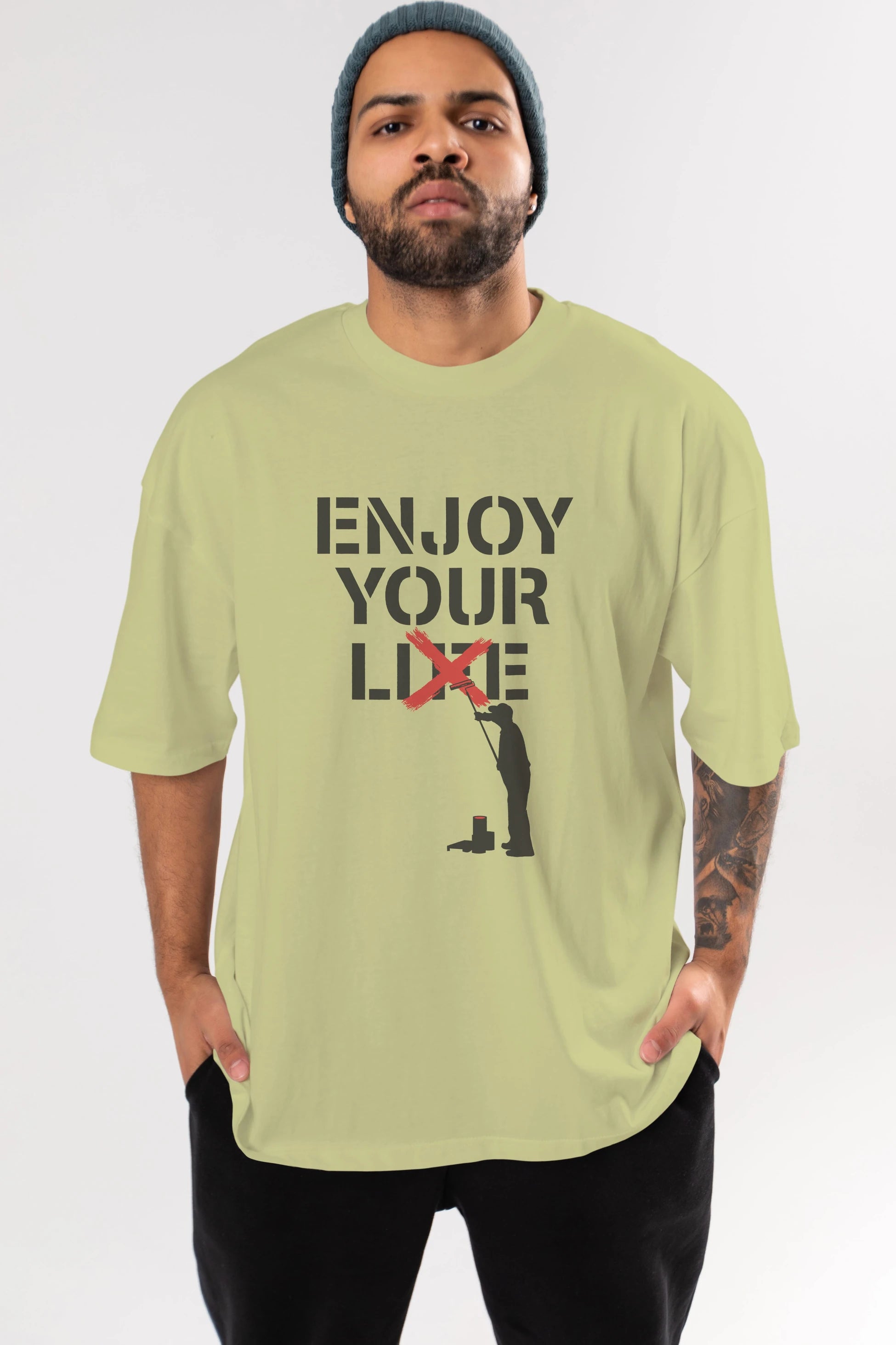 Enjoy Your Lie Ön Baskılı Oversize t-shirt %100 pamuk Erkek Kadın Unisex