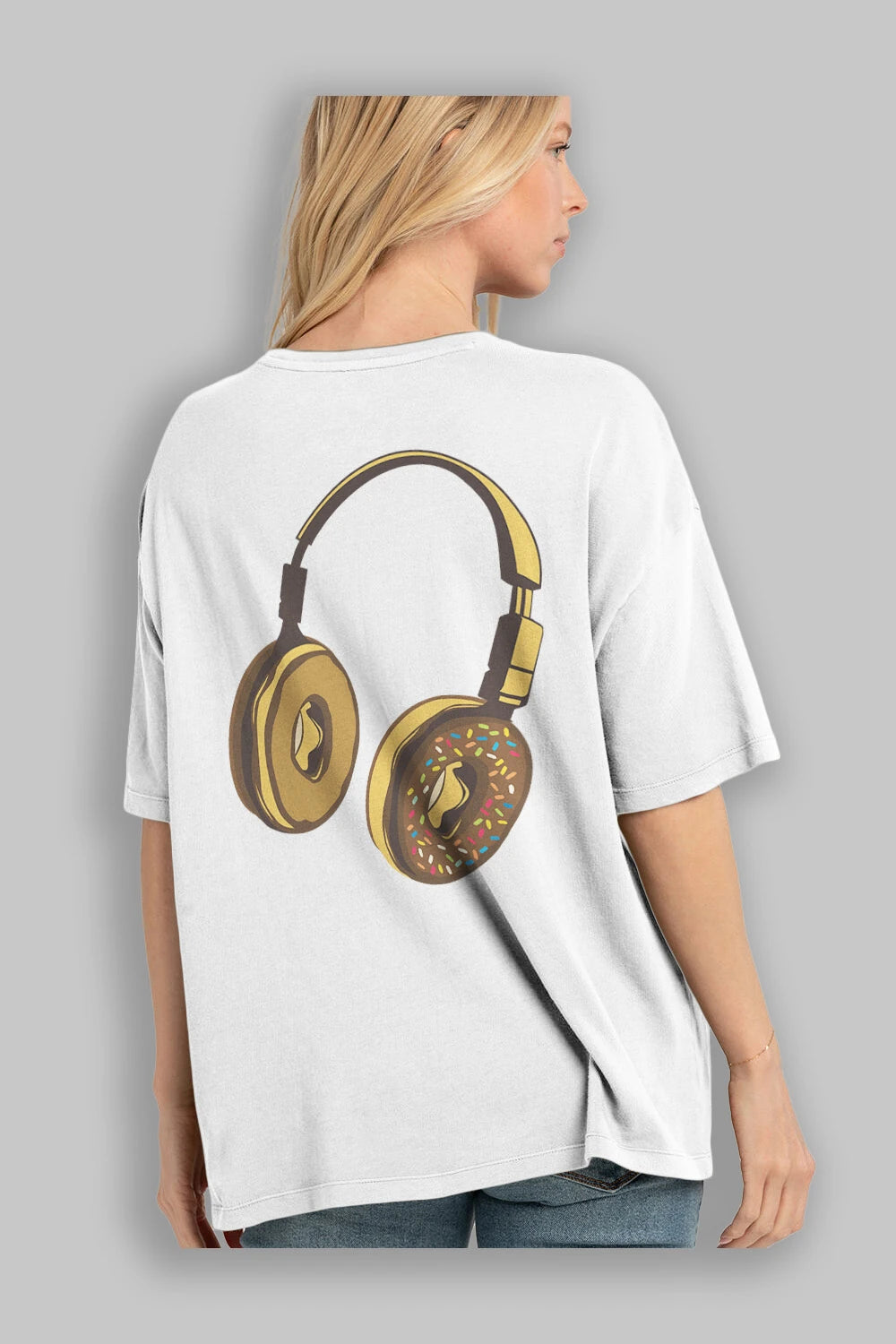 Headphone Donut Arka Baskılı Oversize t-shirt %100 pamuk Erkek Kadın Unisex
