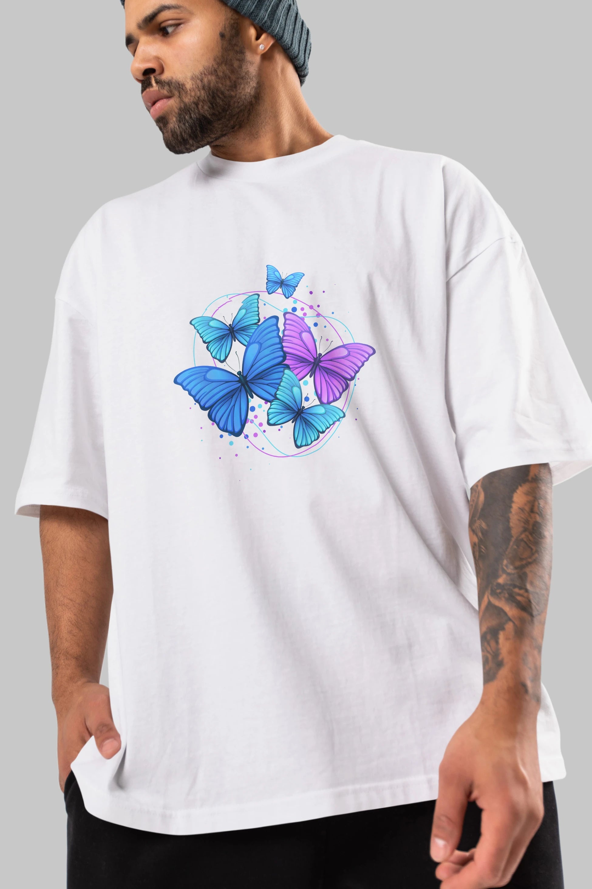Kelebek Ön Baskılı Oversize t-shirt Erkek Kadın Unisex
