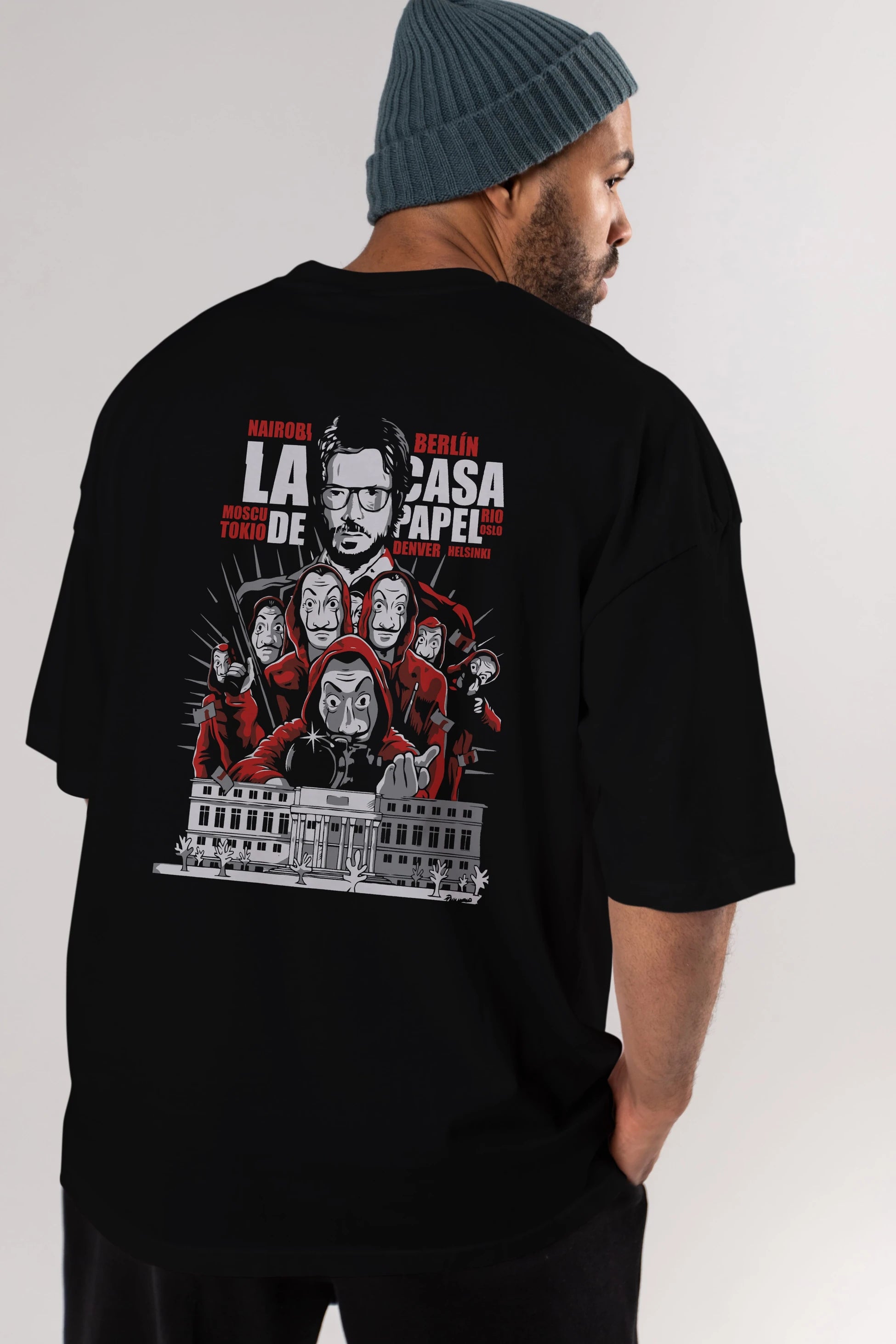 La Casa De Papel (2) Arka Baskılı Oversize t-shirt Erkek Kadın Unisex %100 Pamuk Bisiklet Yaka tişort