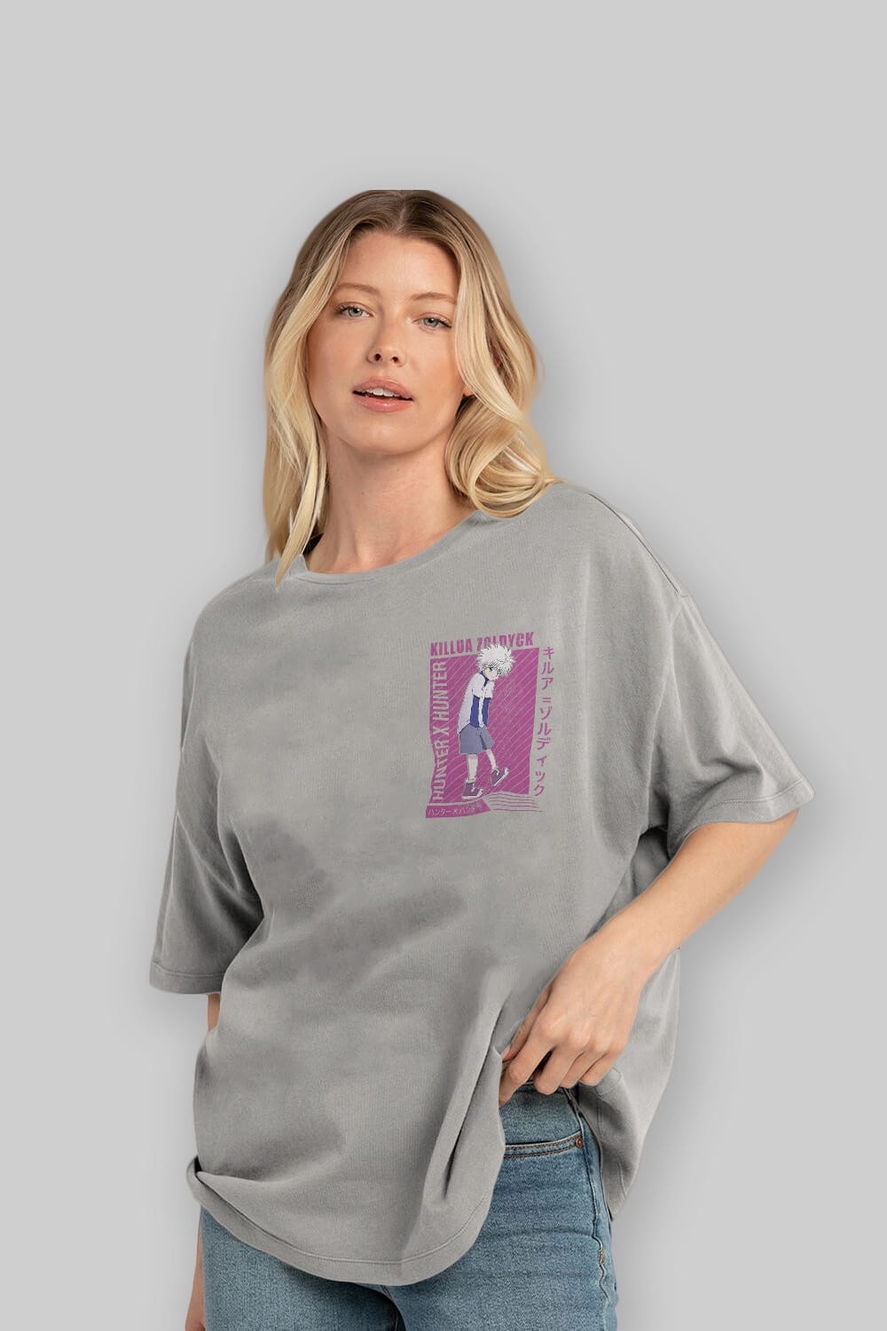 Killua Zoldyck 3 1 Ön Sol Baskılı Oversize t-shirt Erkek Kadın Unisex %100 Pamuk Bisiklet Yaka tişort