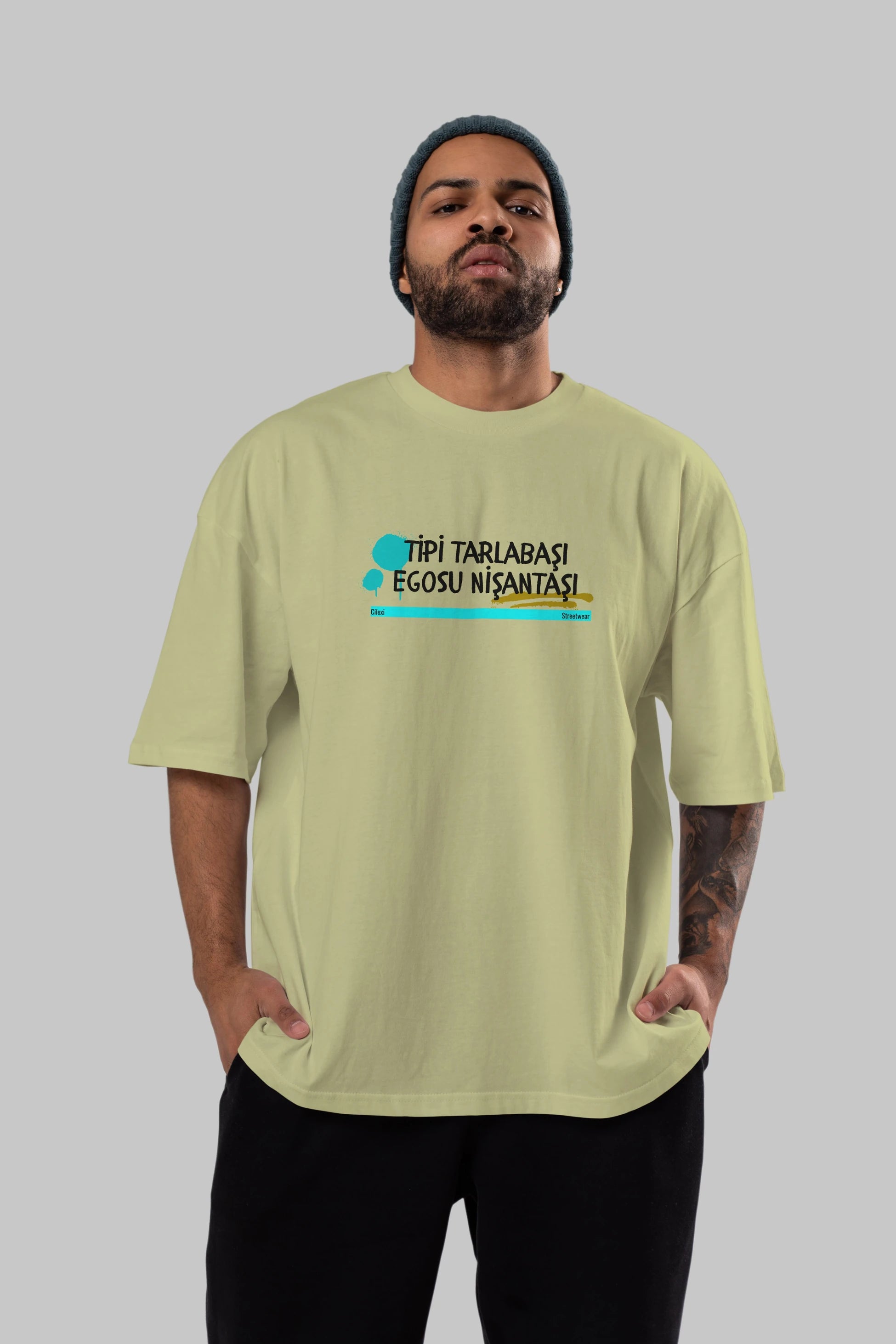 Tipi Tarlabaşı , Egosu Nişantaşı Yazılı Ön Baskılı Oversize t-shirt Erkek Kadın Unisex