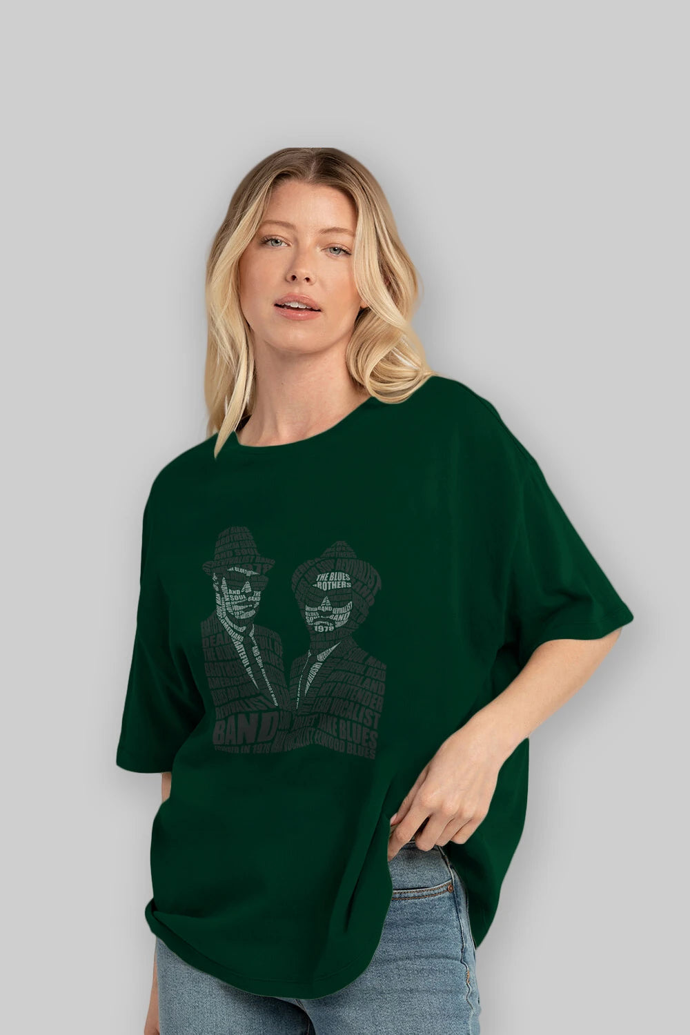 Blues Brothers Calligram Ön Baskılı Oversize t-shirt %100 pamuk Erkek Kadın Unisex