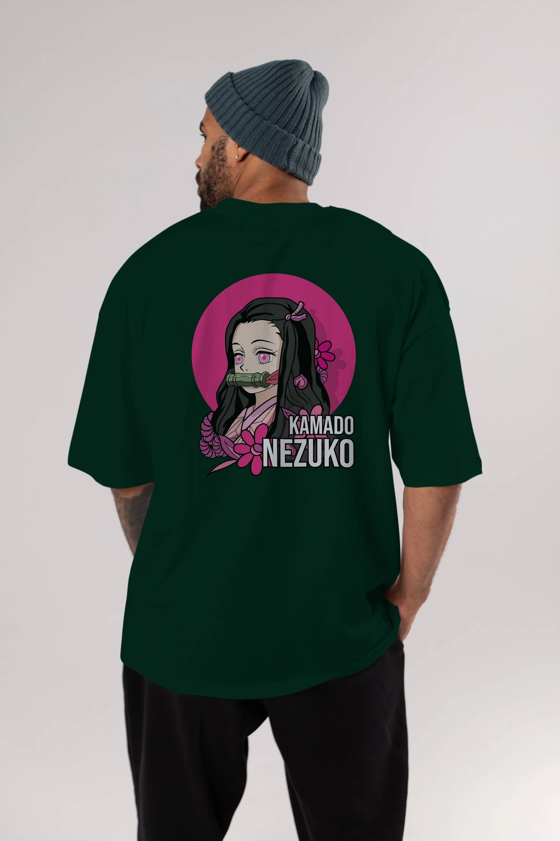 Nezuko Kamado 2 Anime Arka Baskılı Oversize t-shirt Erkek Kadın Unisex