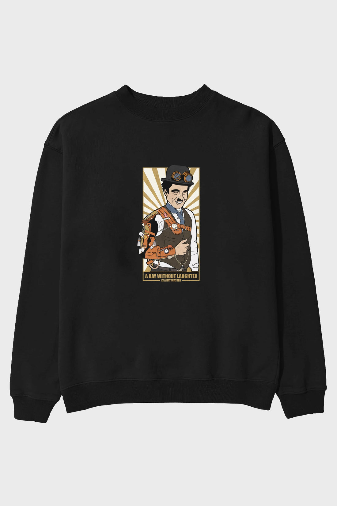 Steampunk Chaplin Ön Baskılı Oversize Sweatshirt Erkek Kadın Unisex