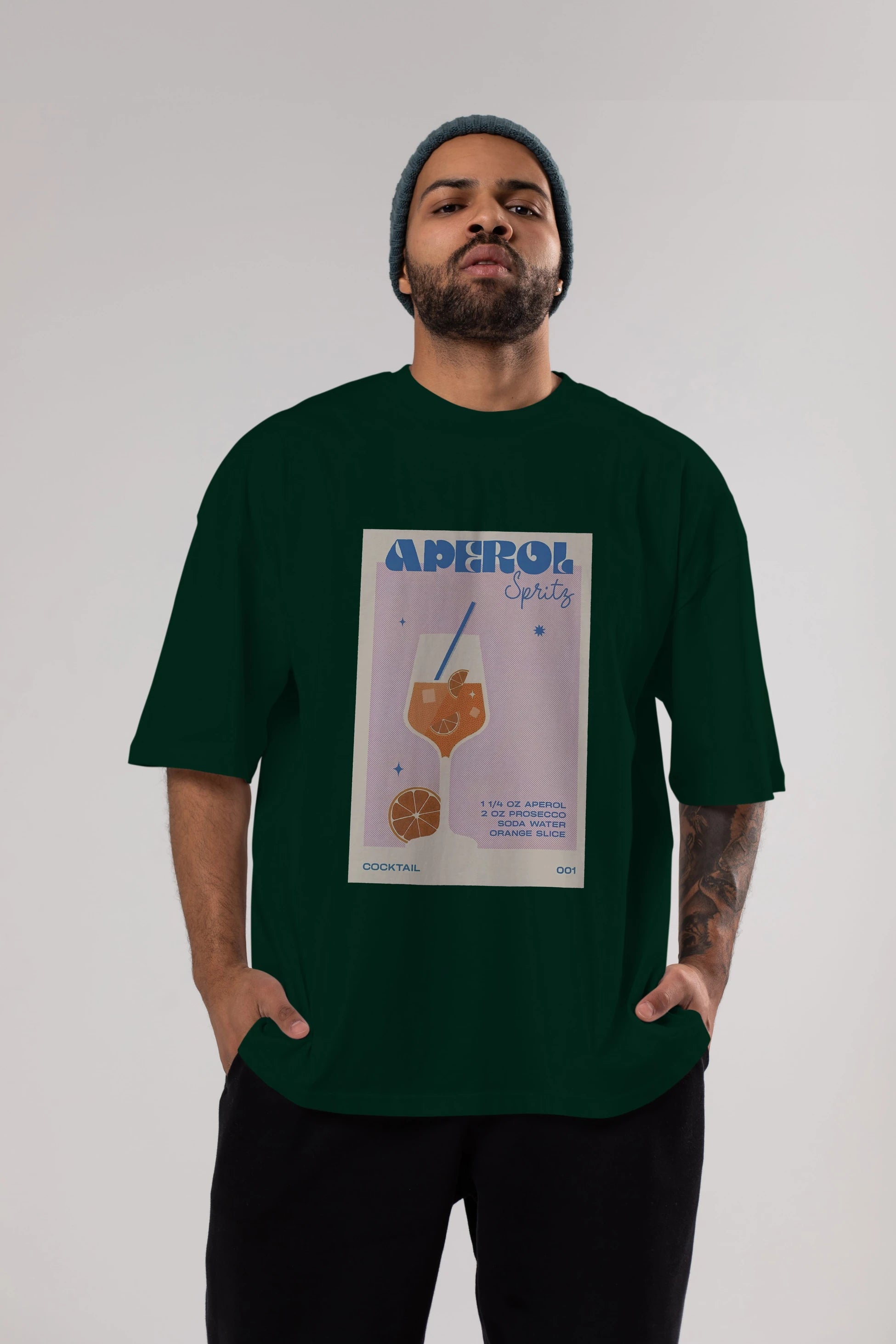 Aperol Spritz Ön Baskılı Oversize t-shirt Erkek Kadın Unisex %100 Pamuk Bisiklet Yaka tişort