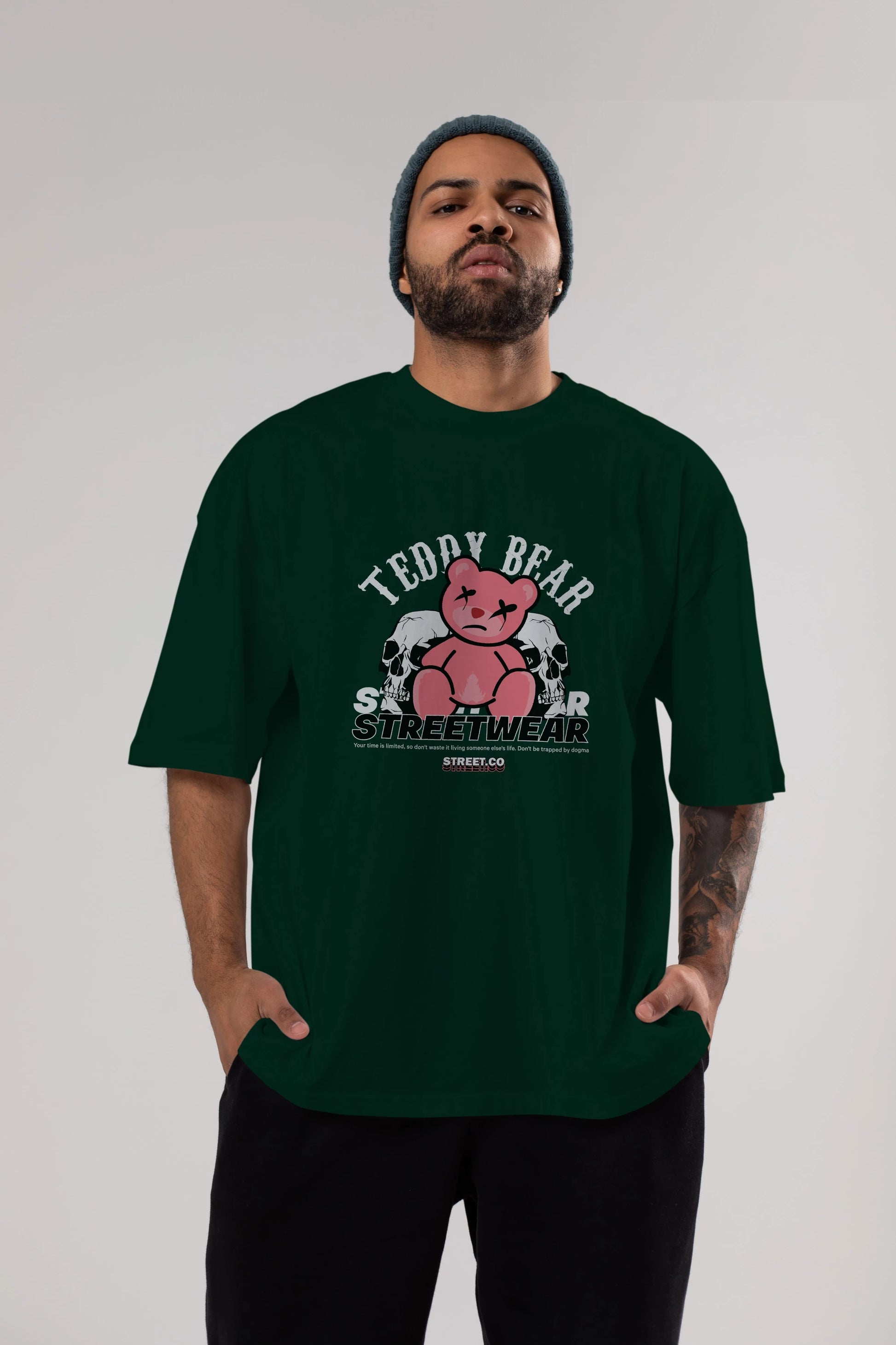 Teddy Bear Streetwear 2 Ön Baskılı Oversize t-shirt Erkek Kadın Unisex