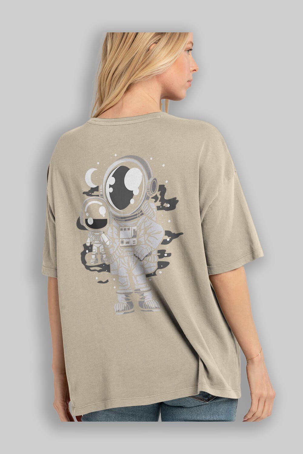 Astronaut And His Doll Arka Baskılı Oversize t-shirt Erkek Kadın Unisex