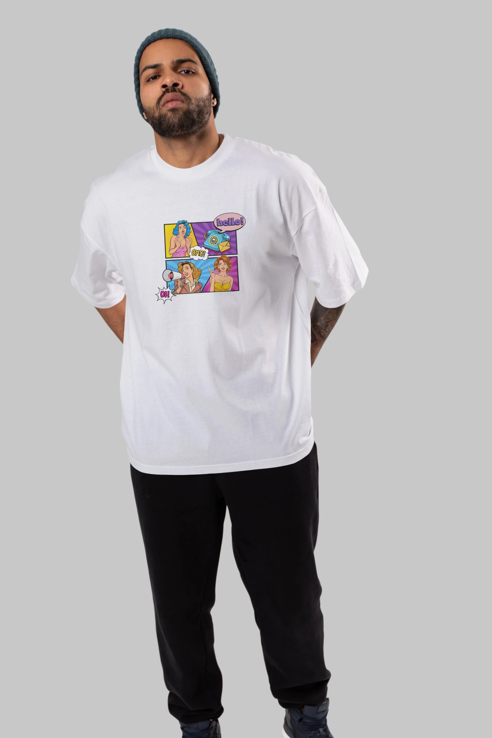 Hello OMG Ön Baskılı Oversize t-shirt Erkek Kadın Unisex